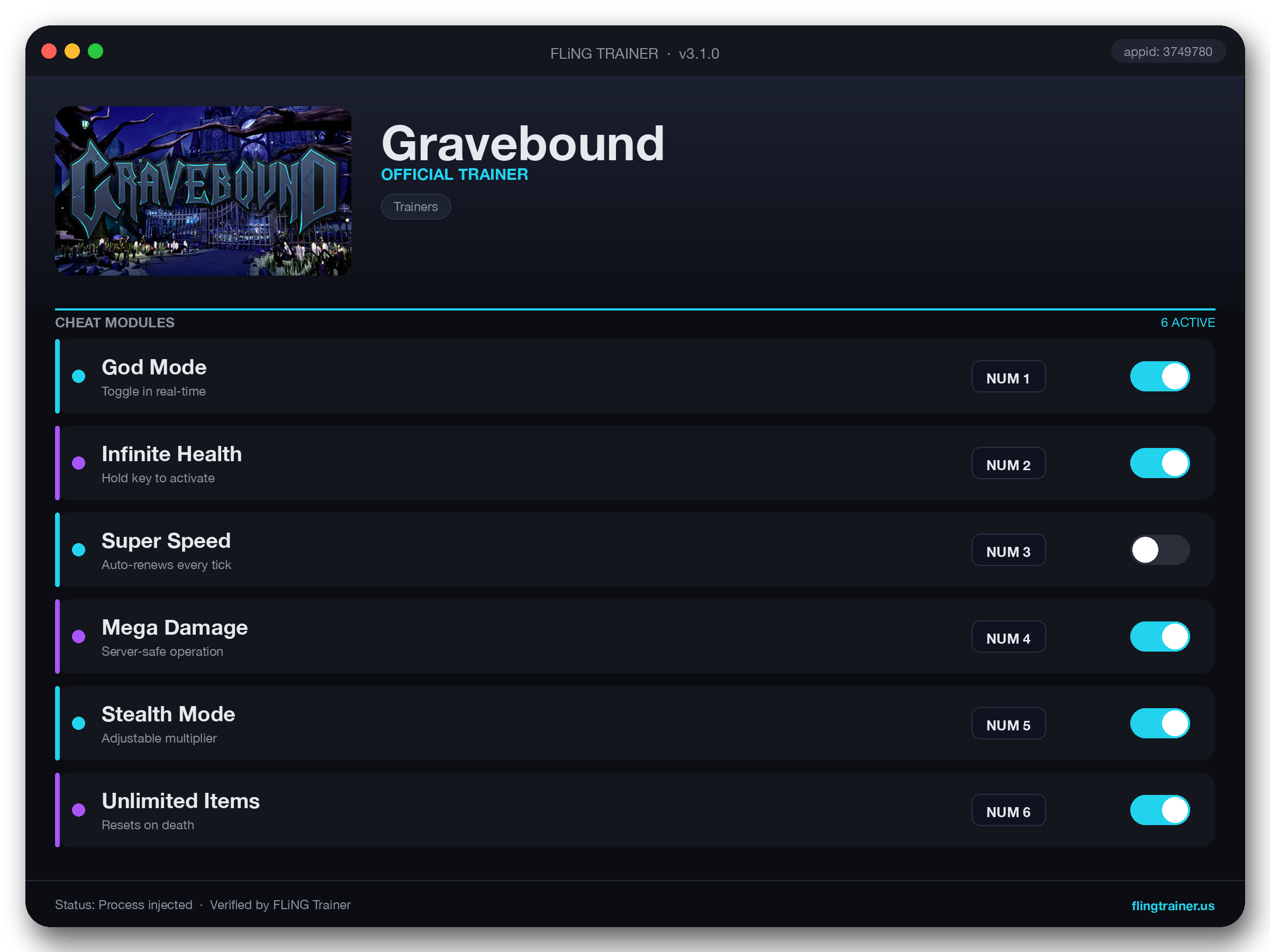 Gravebound Trainer interface