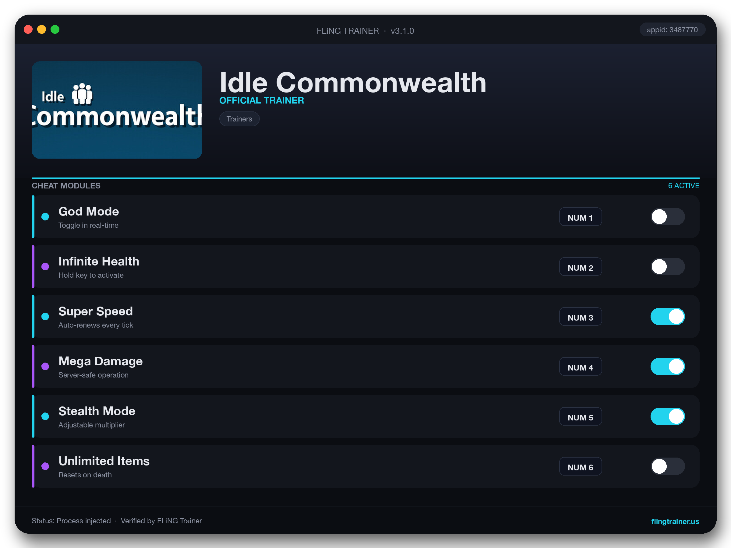Idle Commonwealth Trainer interface