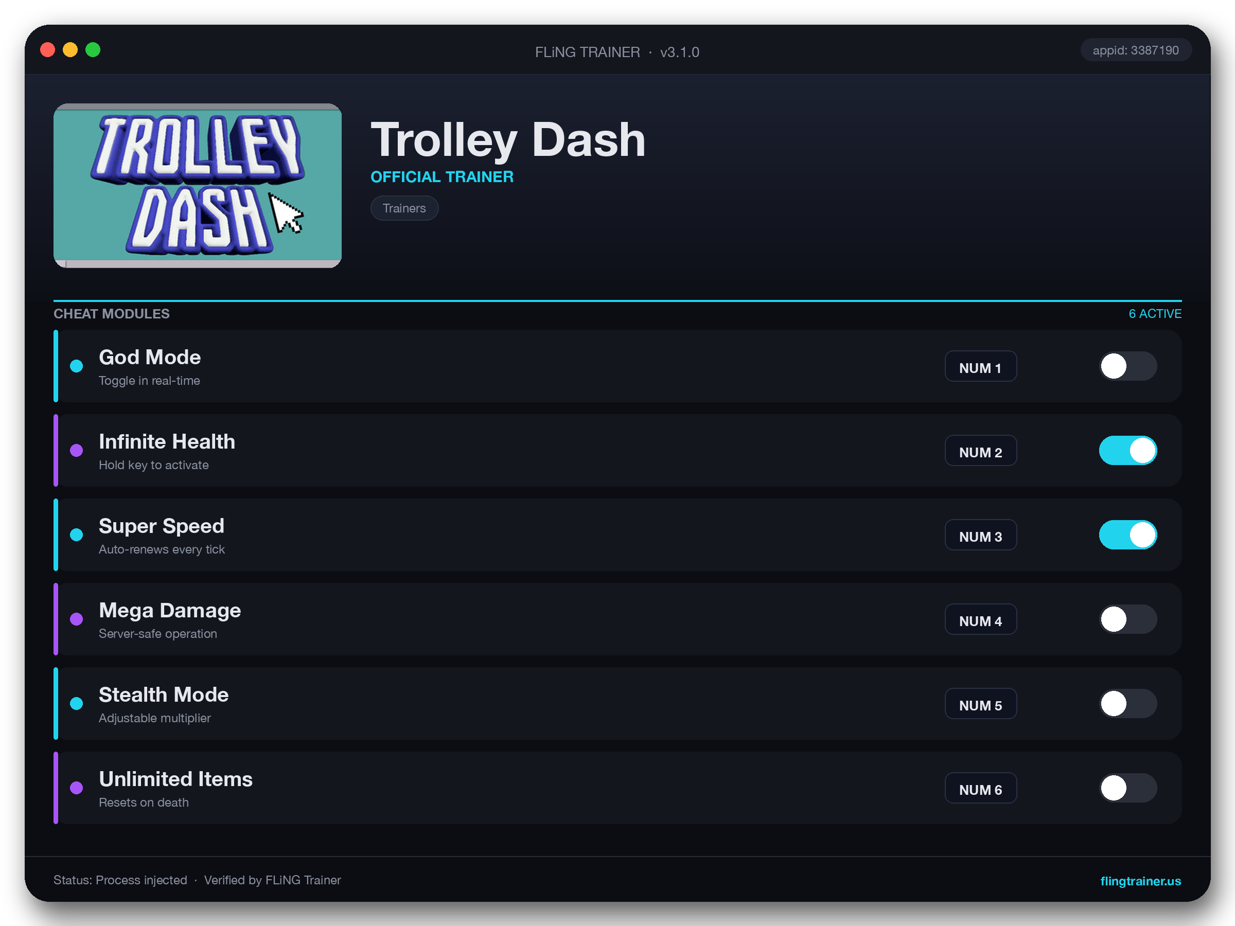 Trolley Dash Trainer interface