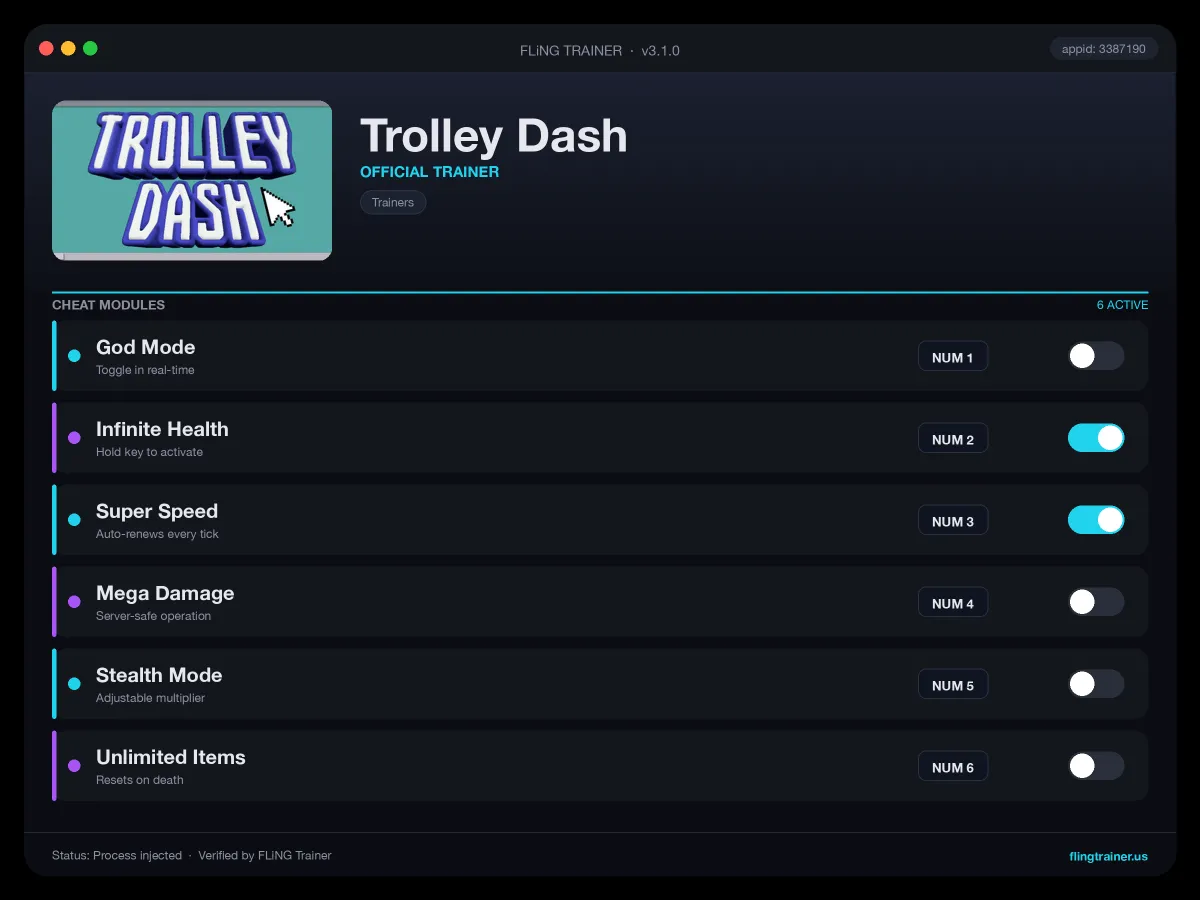 Trolley Dash Trainer interface