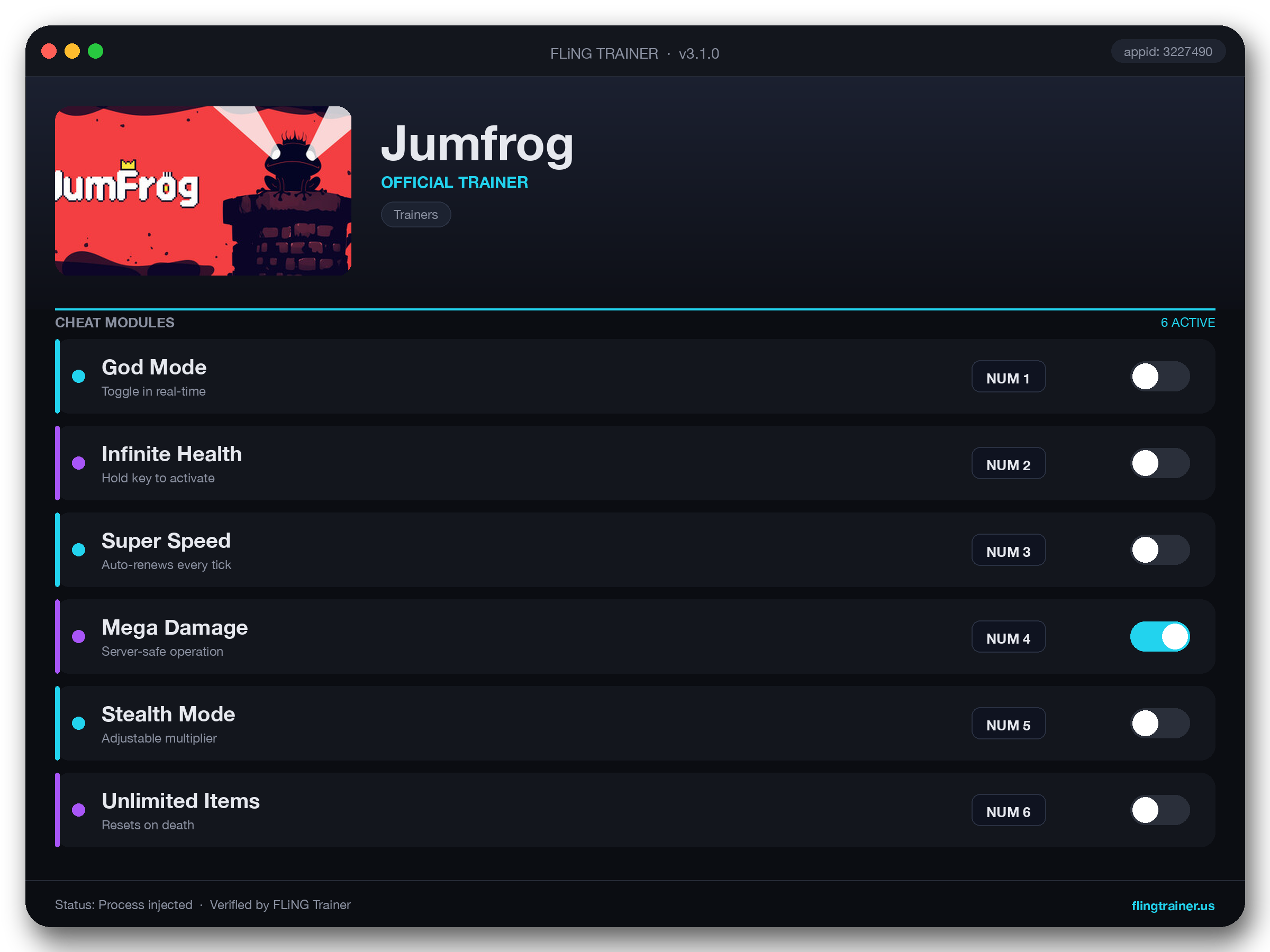 Jumfrog Trainer interface