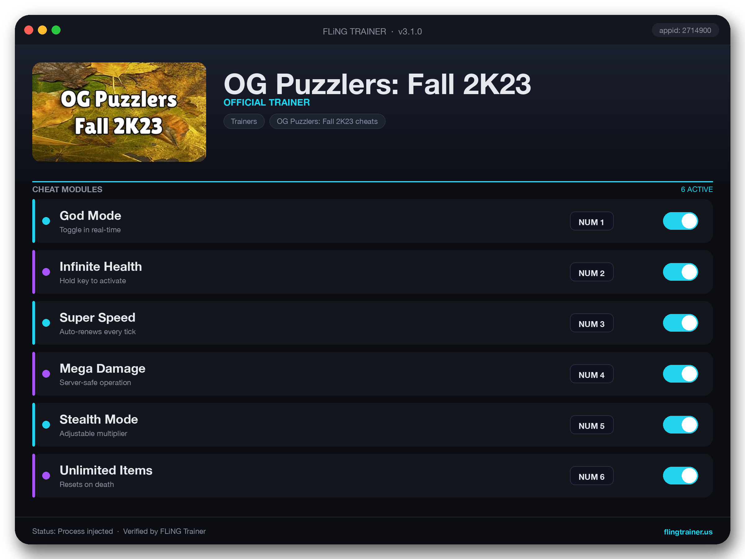 OG Puzzlers: Fall 2K23 Trainer interface