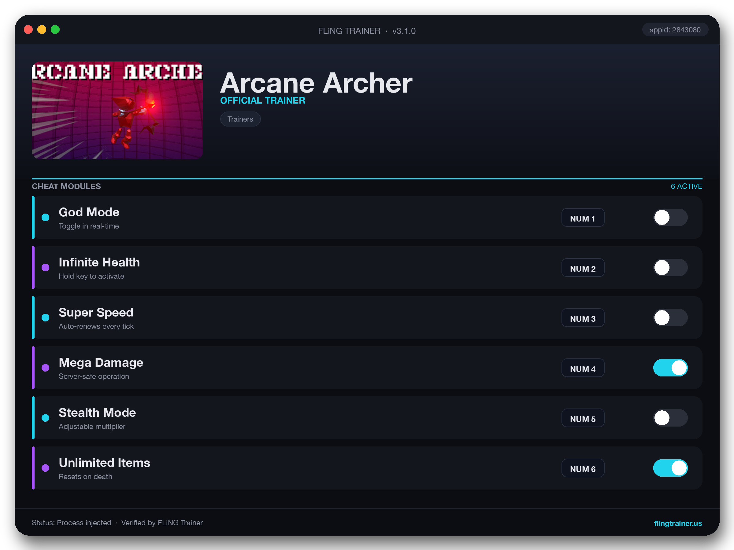 Arcane Archer Trainer interface