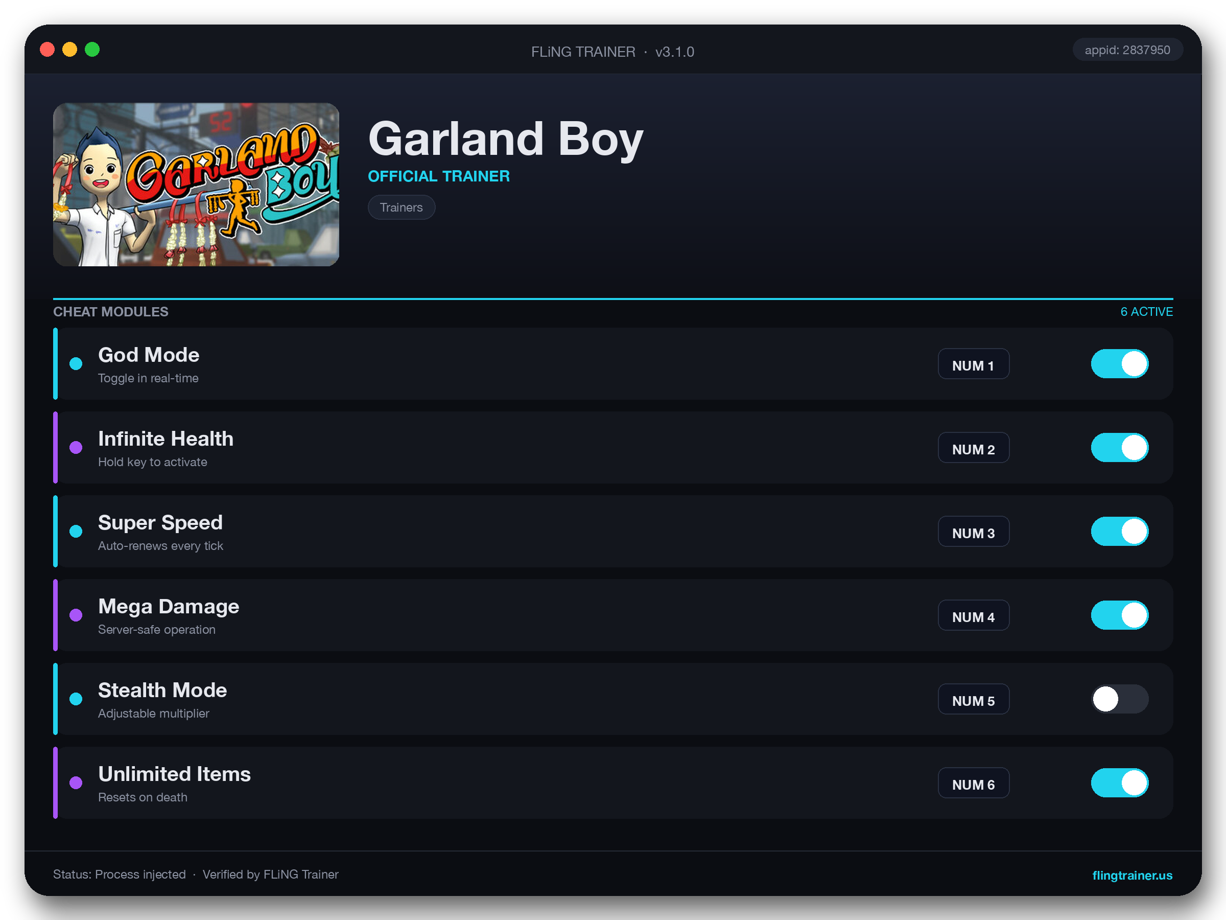 Garland Boy Trainer interface