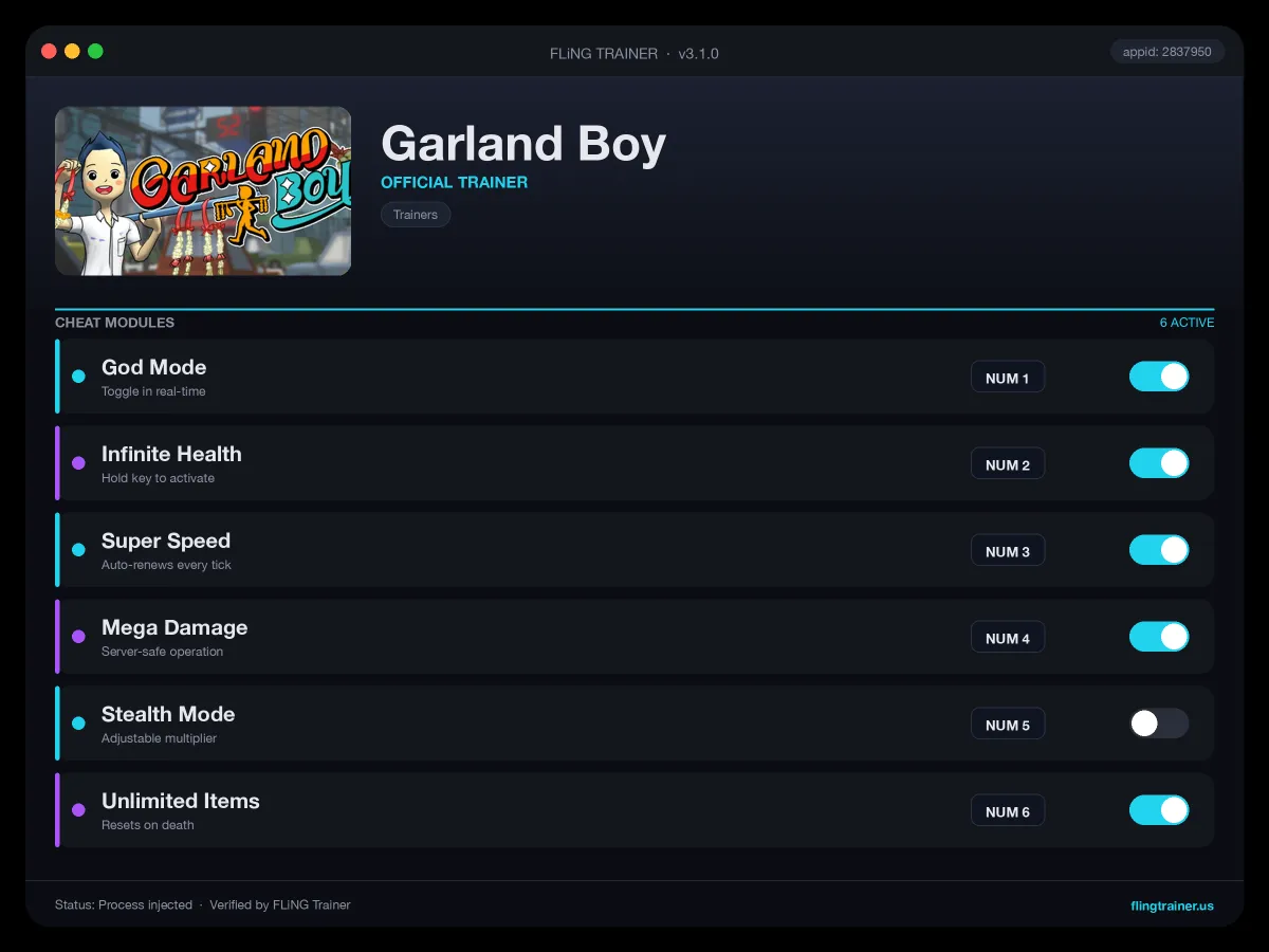 Garland Boy Trainer interface