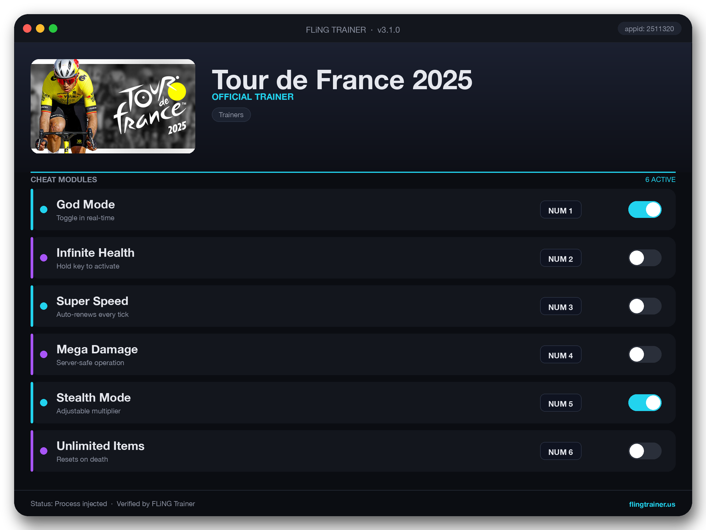 Tour de France 2025 Trainer interface