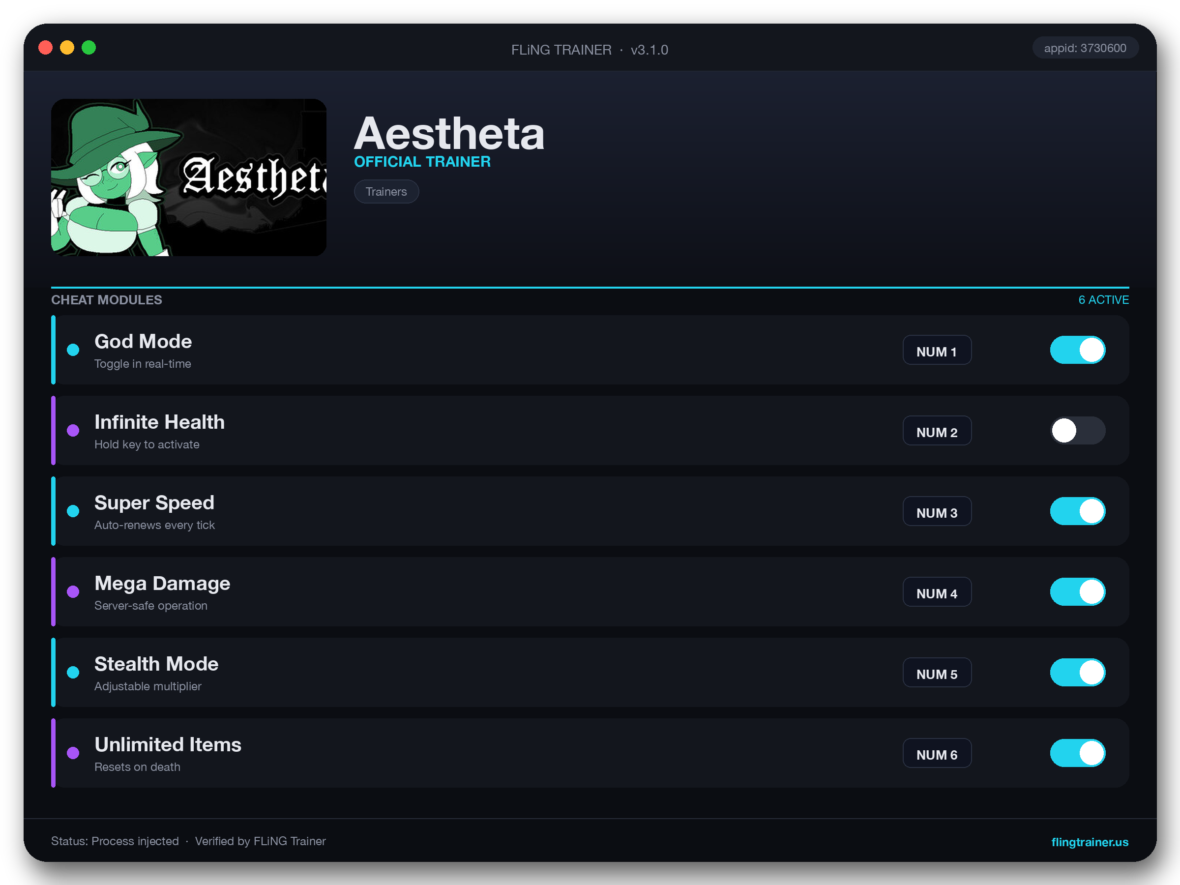 Aestheta Trainer interface