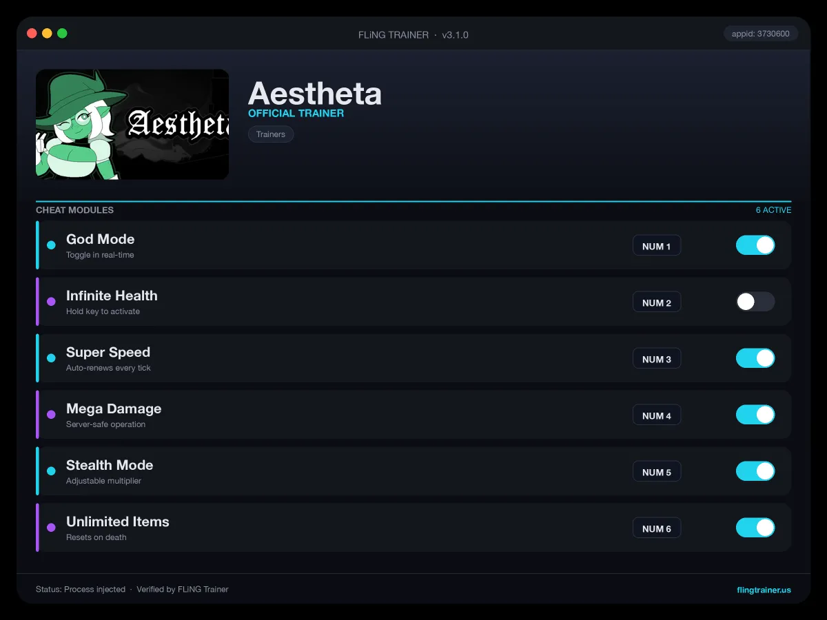 Aestheta Trainer interface