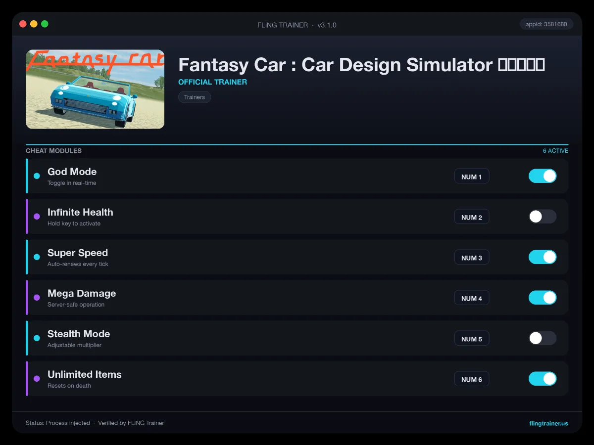 Fantasy Car : Car Design Simulator 造车模拟器 Trainer interface