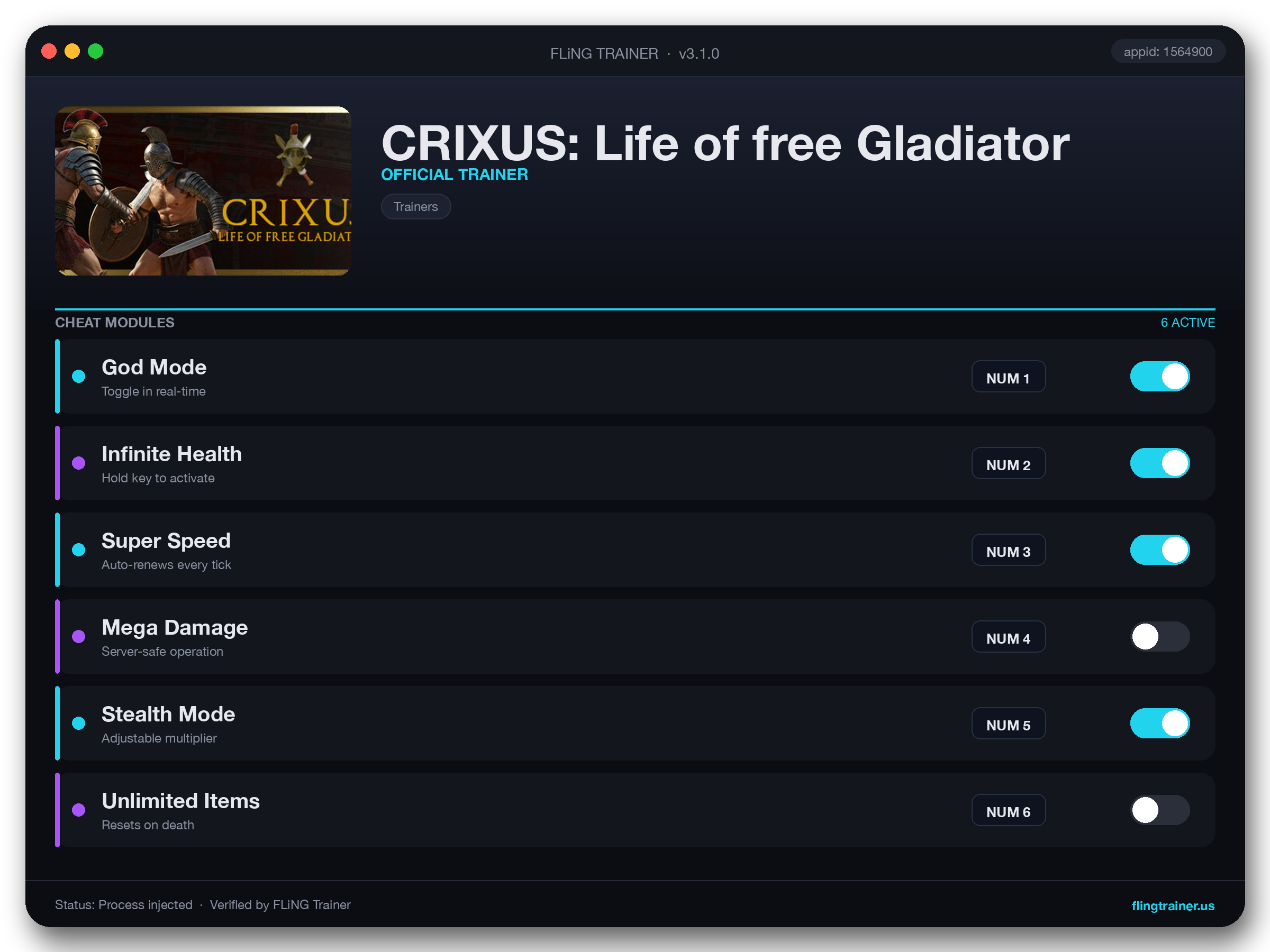 CRIXUS: Life of free Gladiator Trainer interface