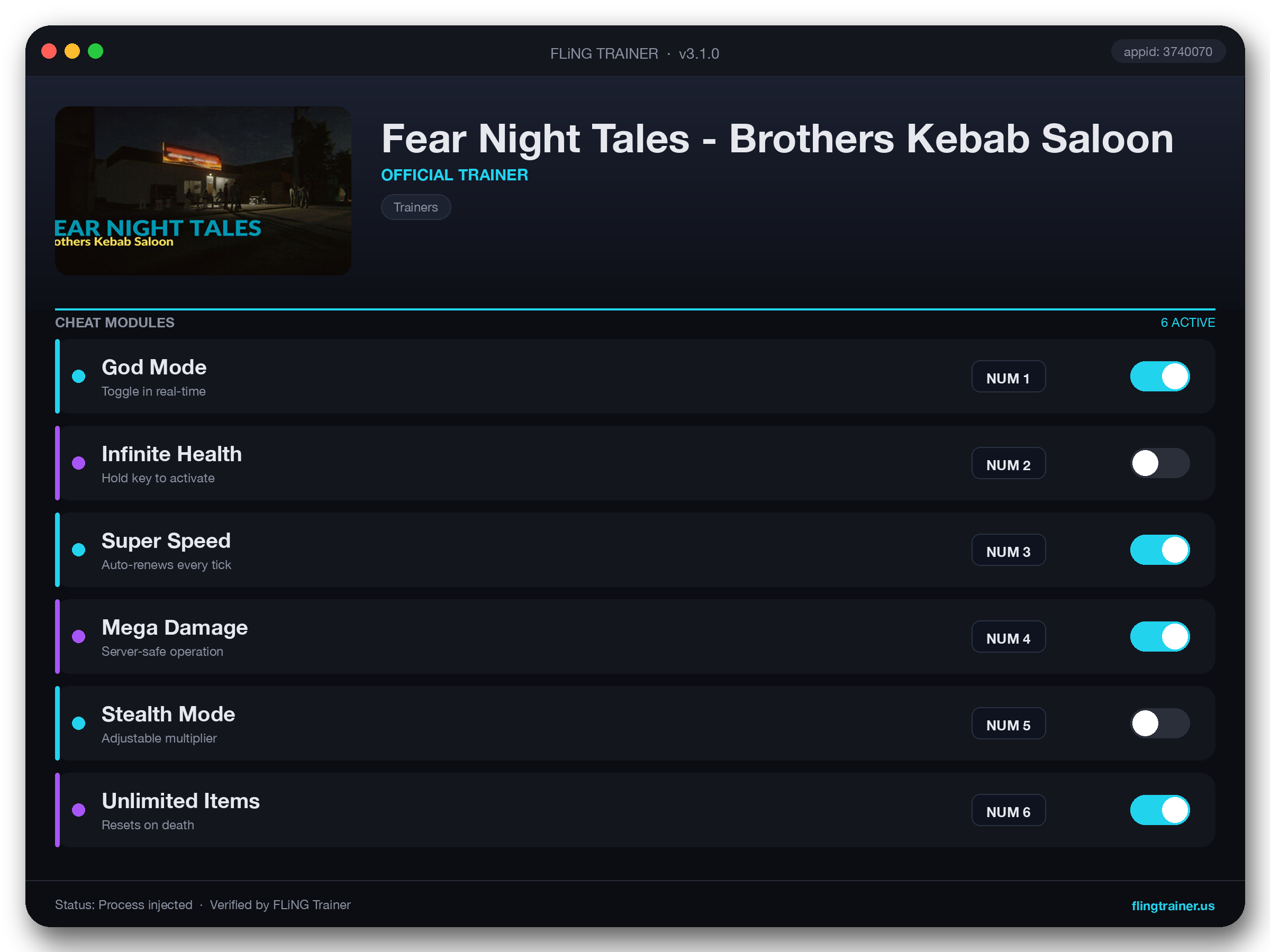 Fear Night Tales - Brothers Kebab Saloon Trainer interface