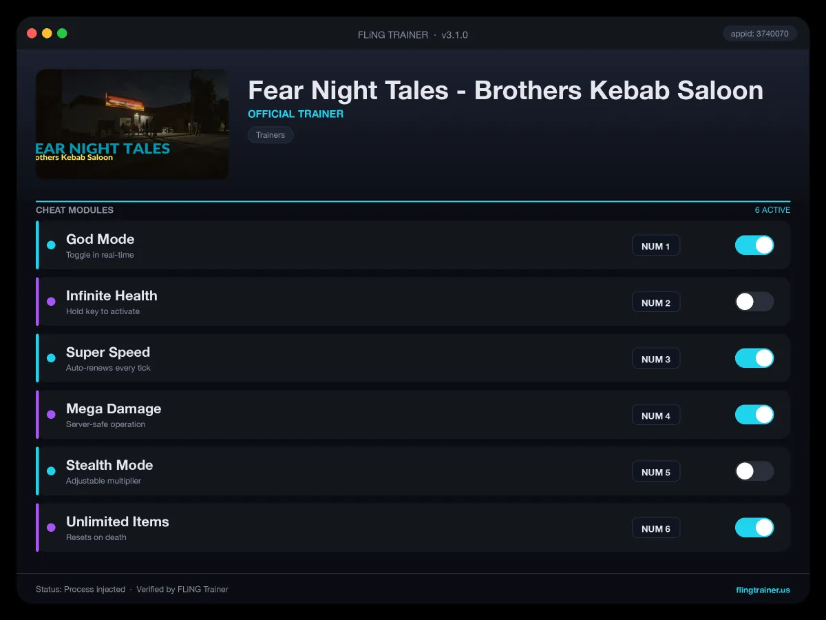 Fear Night Tales - Brothers Kebab Saloon Trainer interface