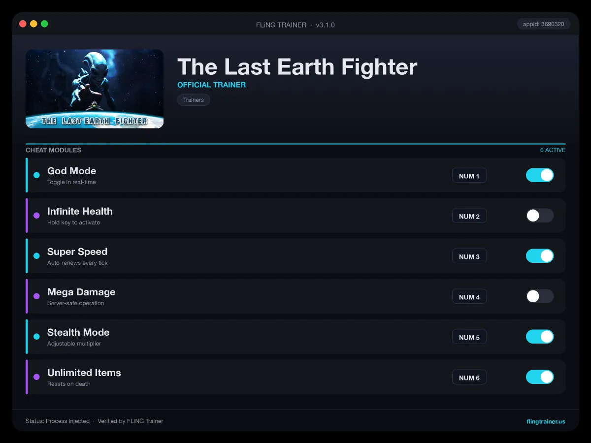 The Last Earth Fighter Trainer interface