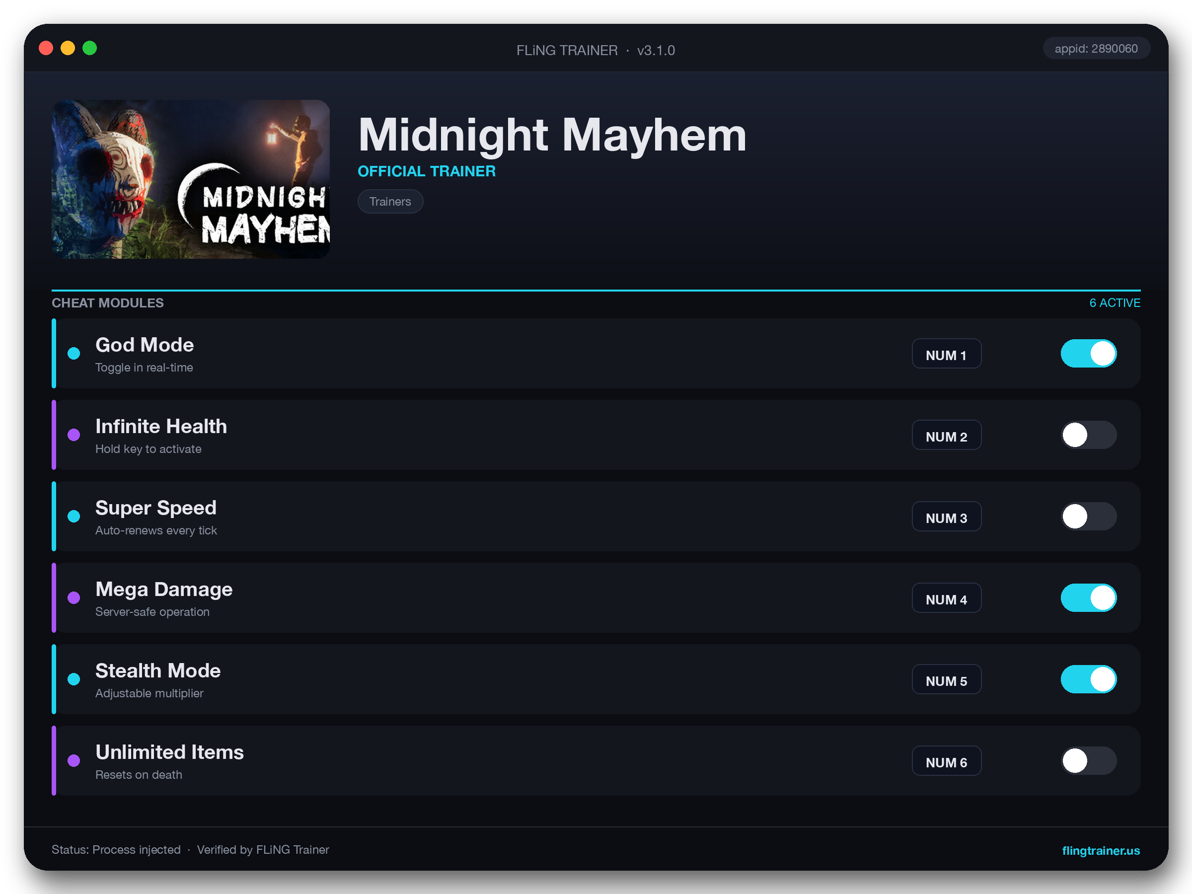 Midnight Mayhem Trainer interface