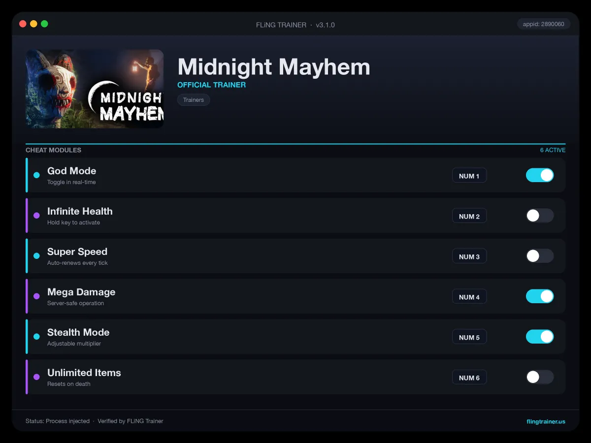 Midnight Mayhem Trainer interface