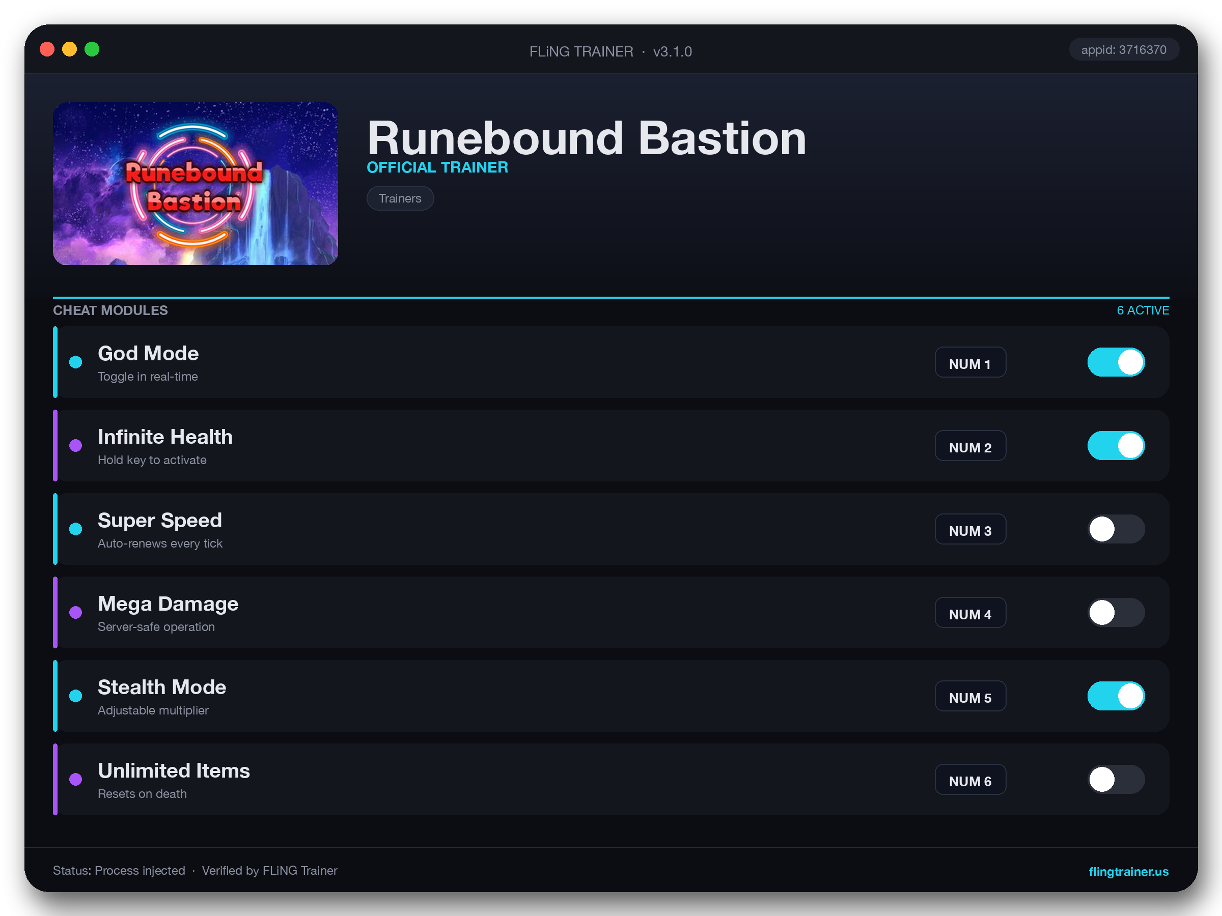 Runebound Bastion Trainer interface