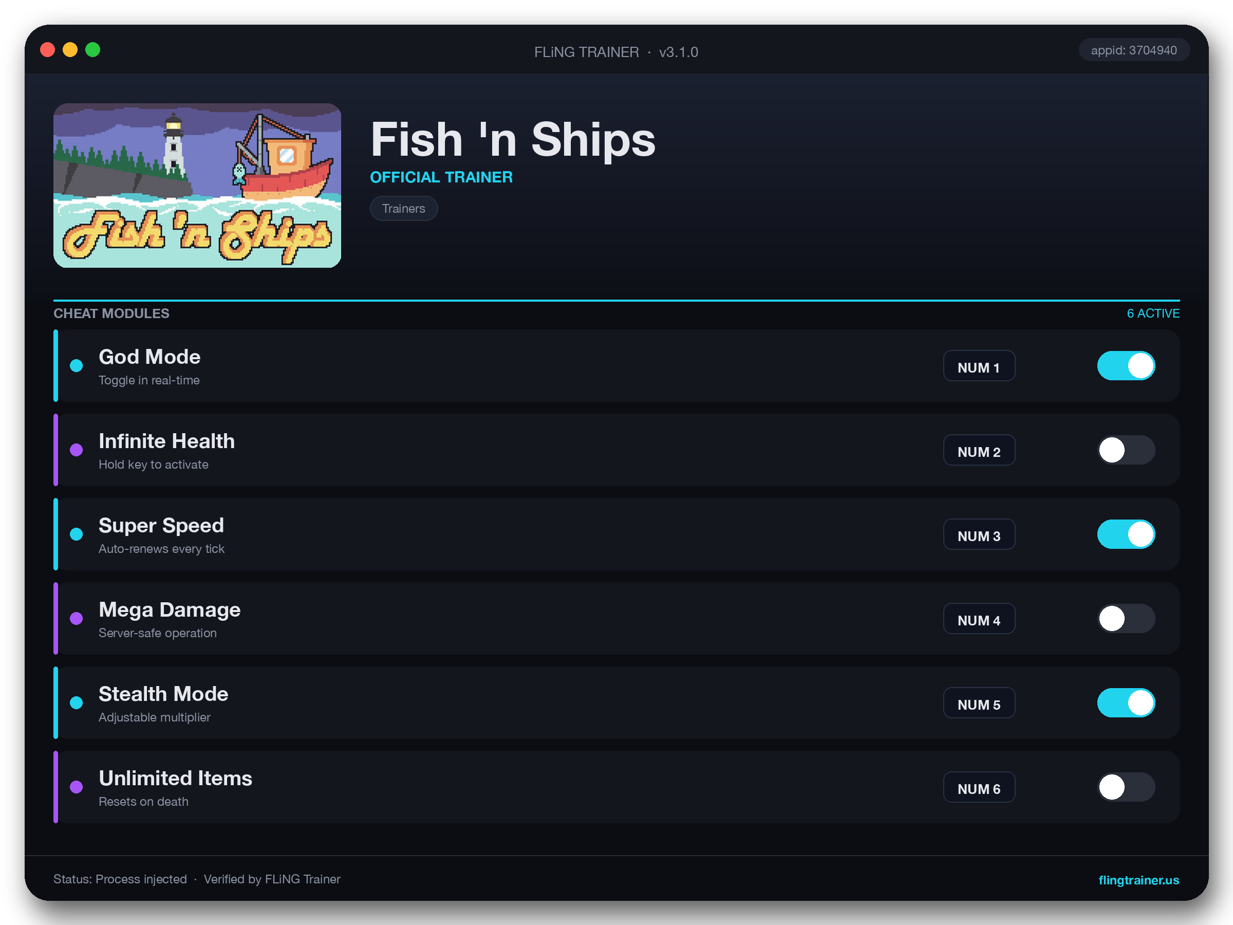 Fish 'n Ships Trainer interface
