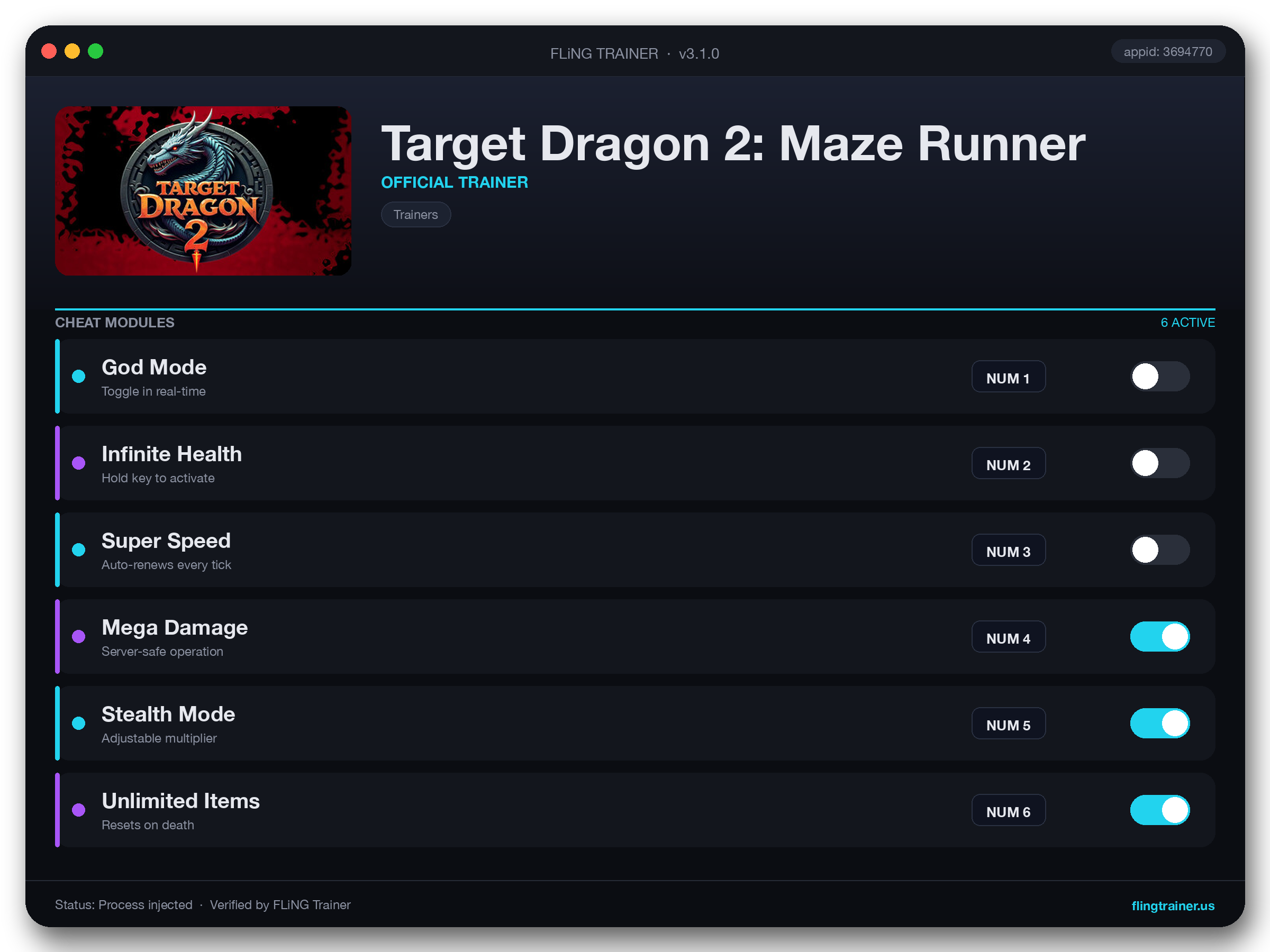 Target Dragon 2: Maze Runner Trainer interface