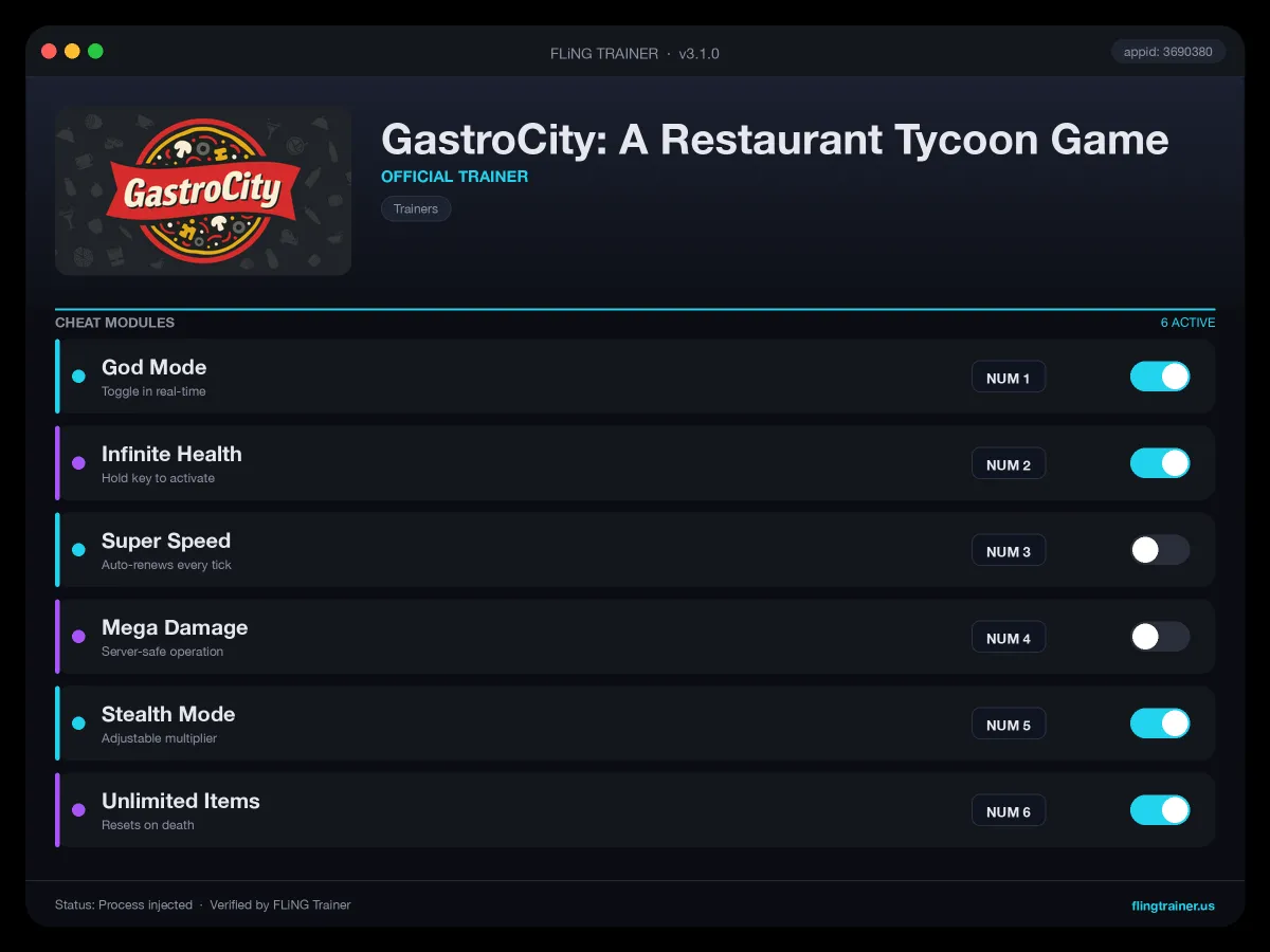 GastroCity: A Restaurant Tycoon Game Trainer interface