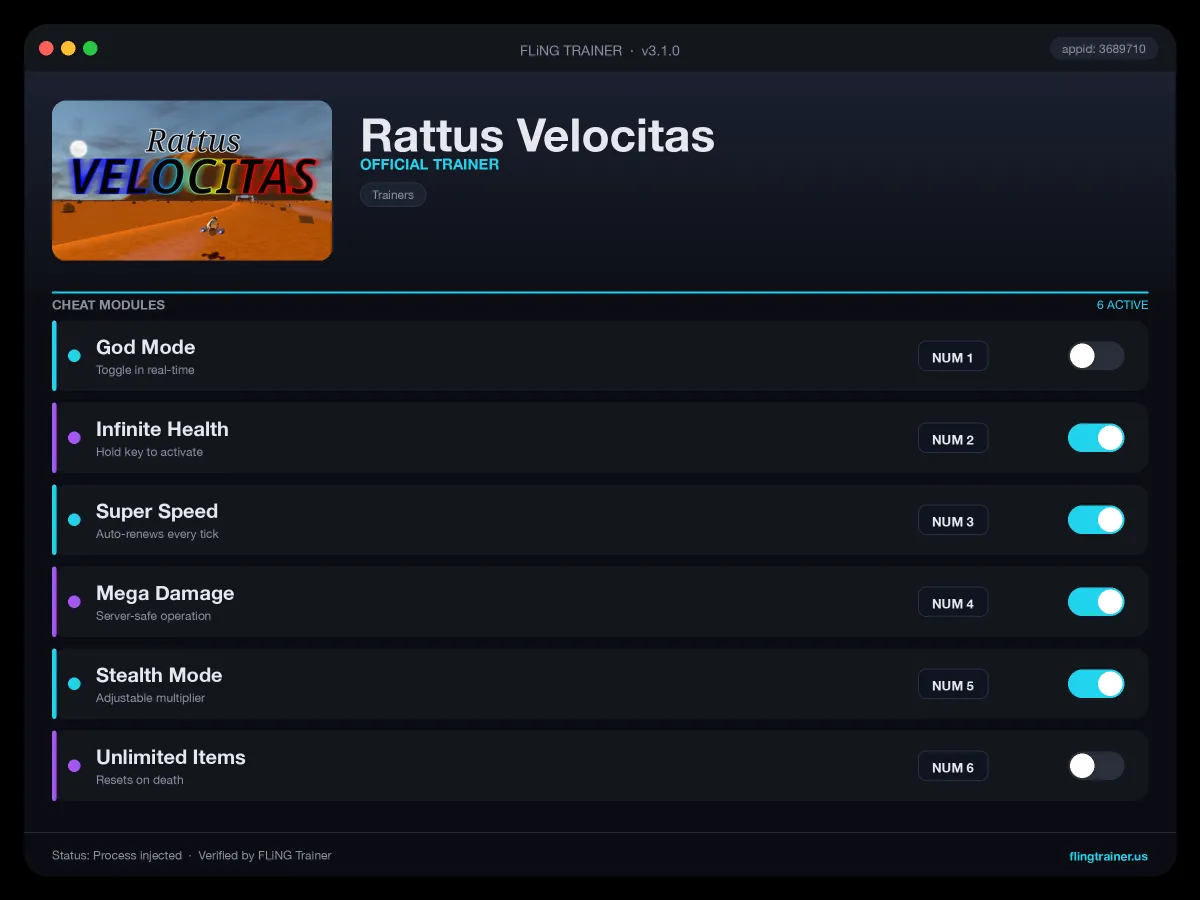 Rattus Velocitas Trainer interface