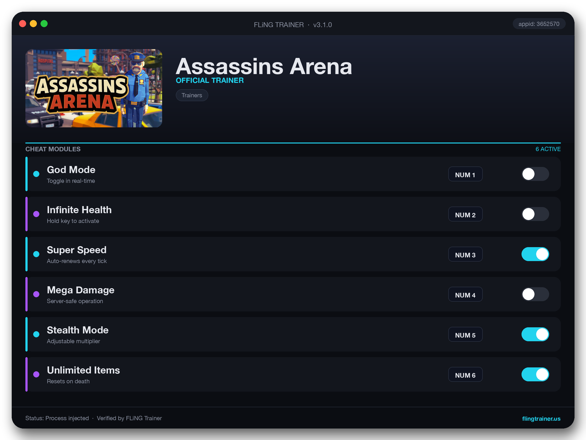 Assassins Arena Trainer interface