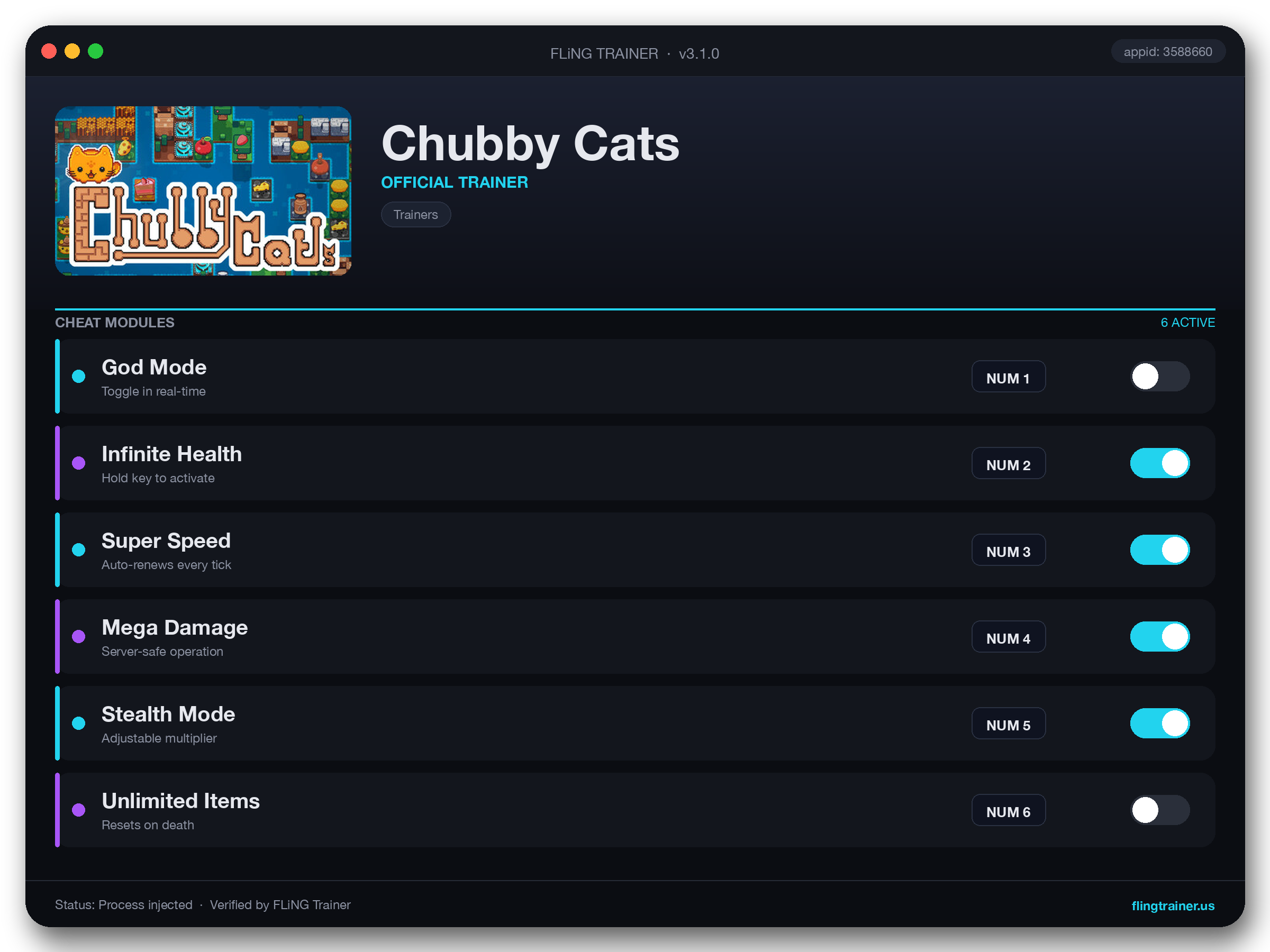 Chubby Cats Trainer interface