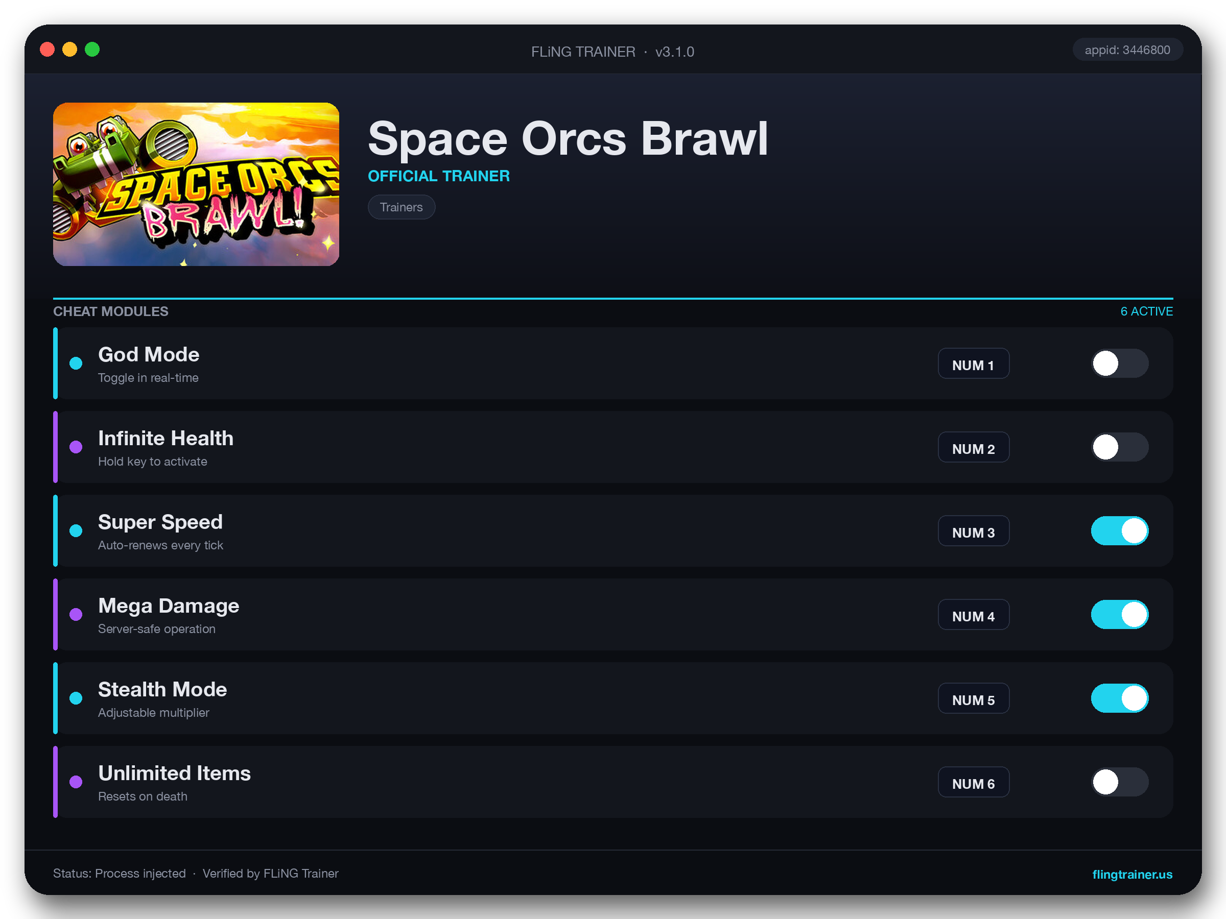 Space Orcs Brawl Trainer interface
