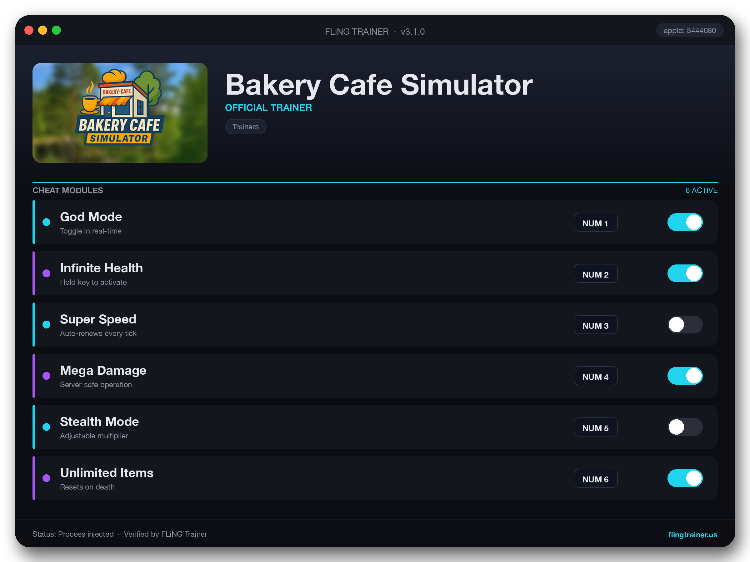 Bakery Cafe Simulator Trainer interface