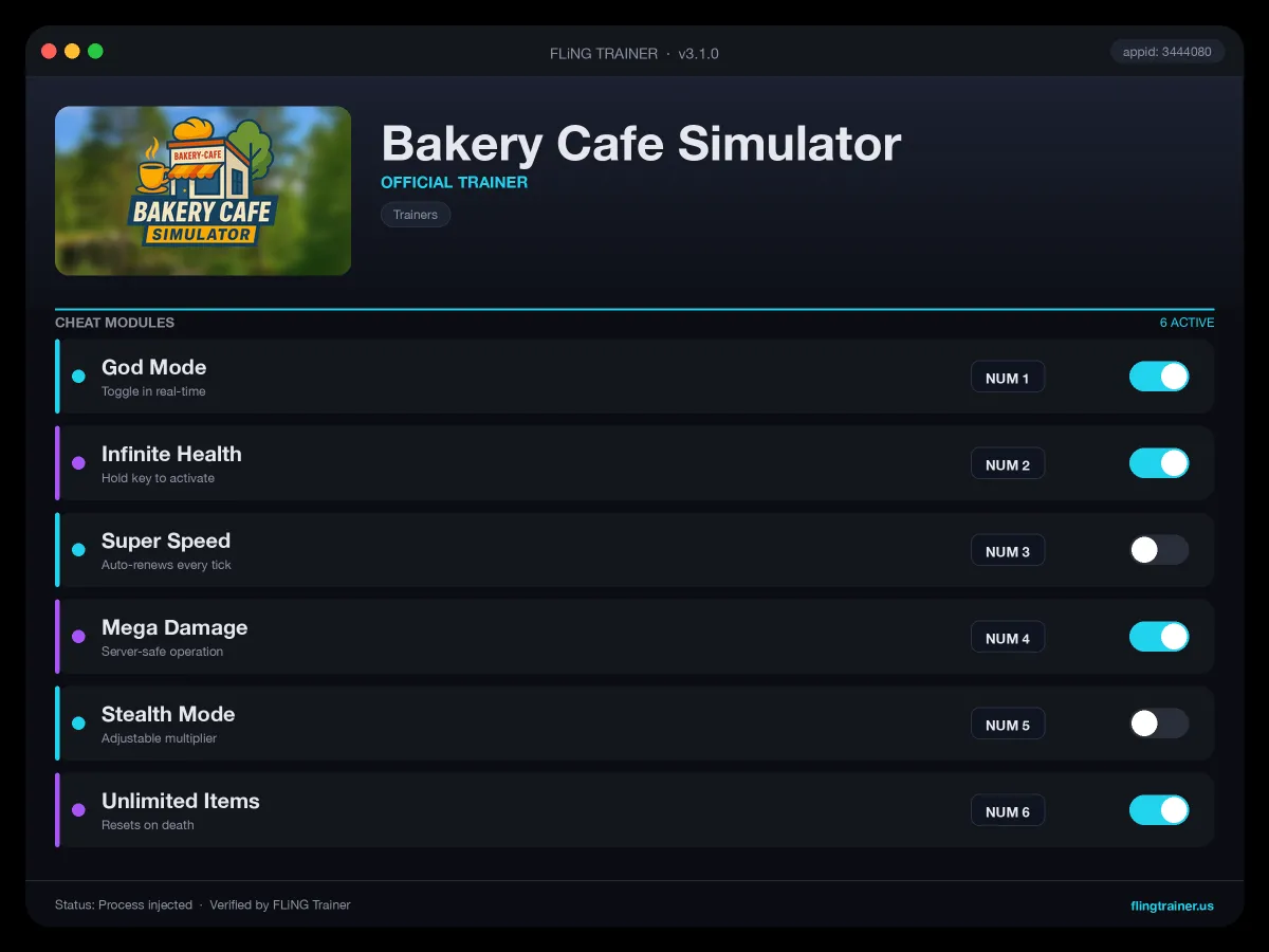 Bakery Cafe Simulator Trainer interface
