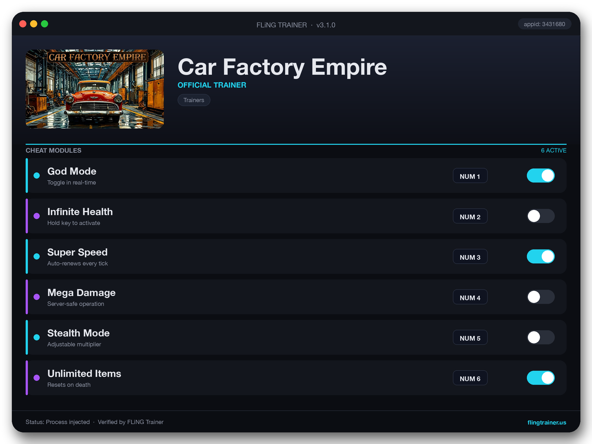Car Factory Empire Trainer interface
