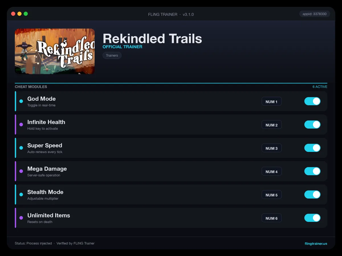 Rekindled Trails Trainer interface