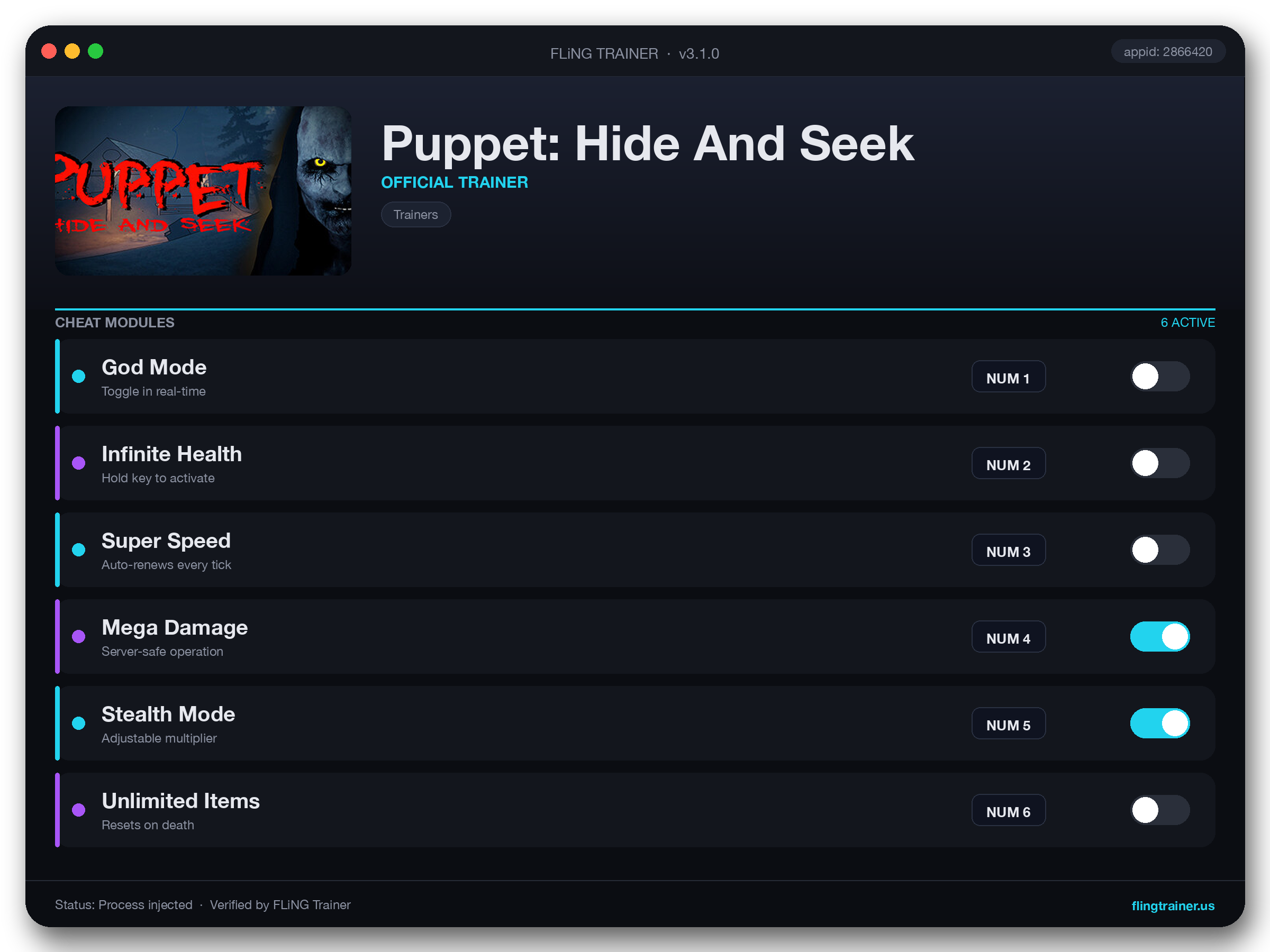 Puppet: Hide And Seek Trainer interface