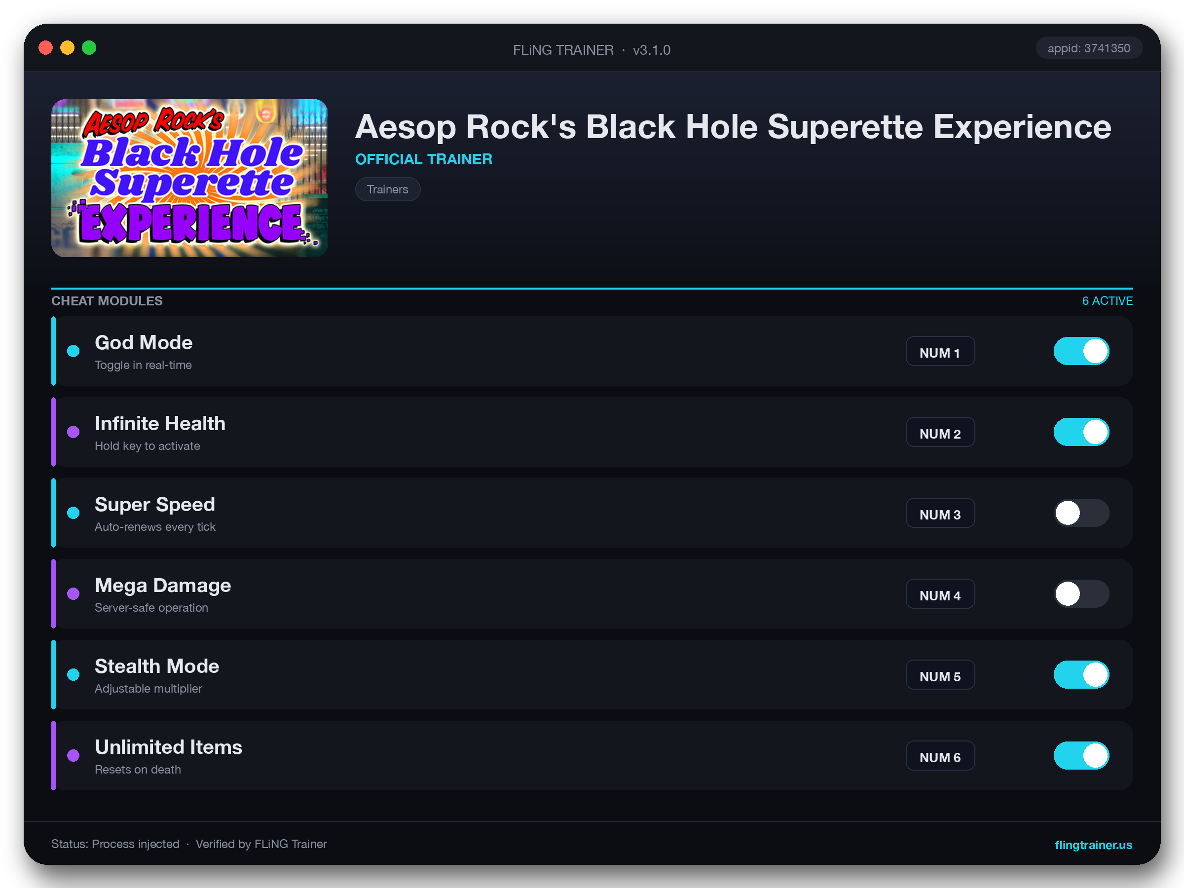 Aesop Rock's Black Hole Superette Experience Trainer interface