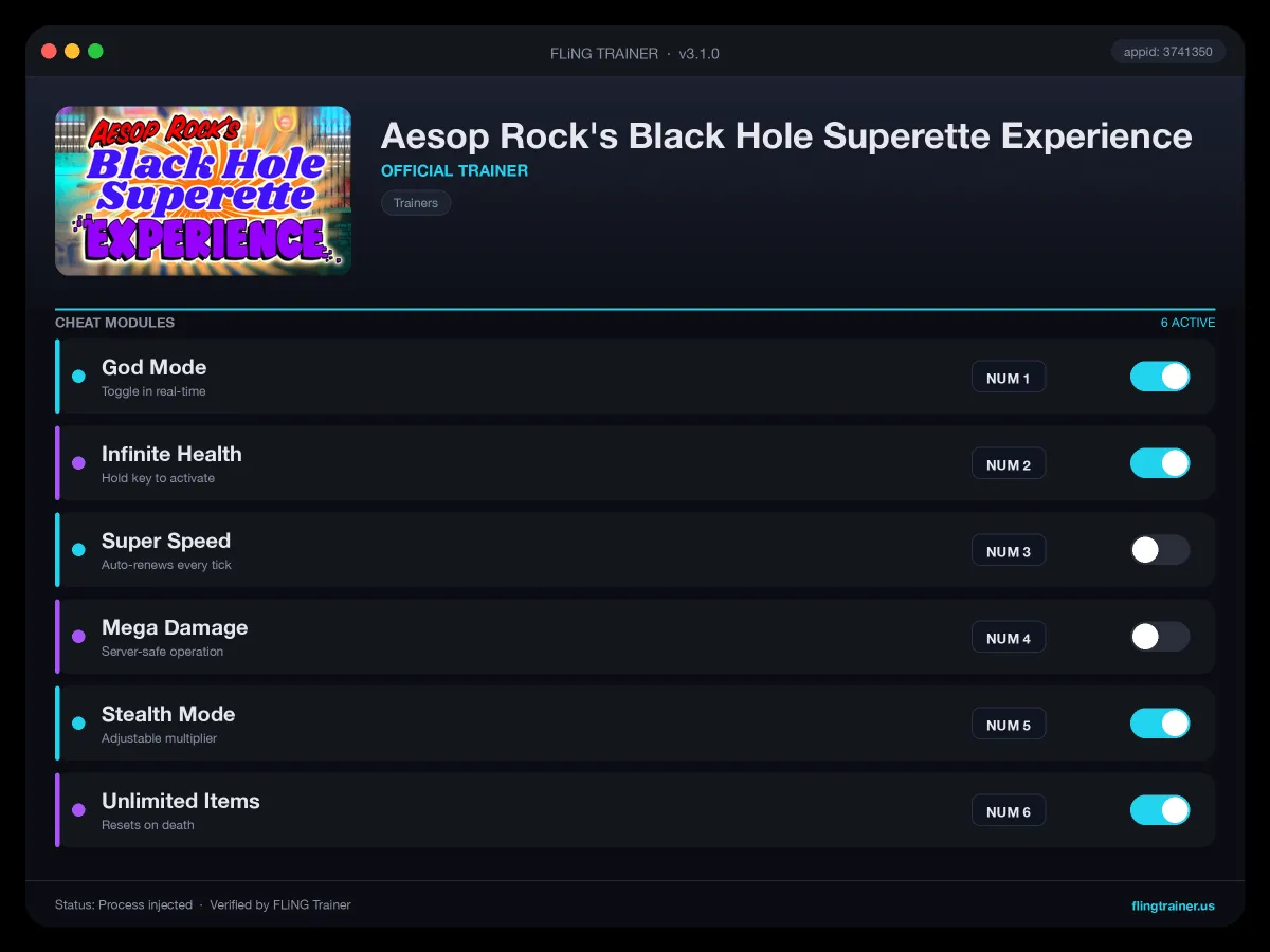Aesop Rock's Black Hole Superette Experience Trainer interface