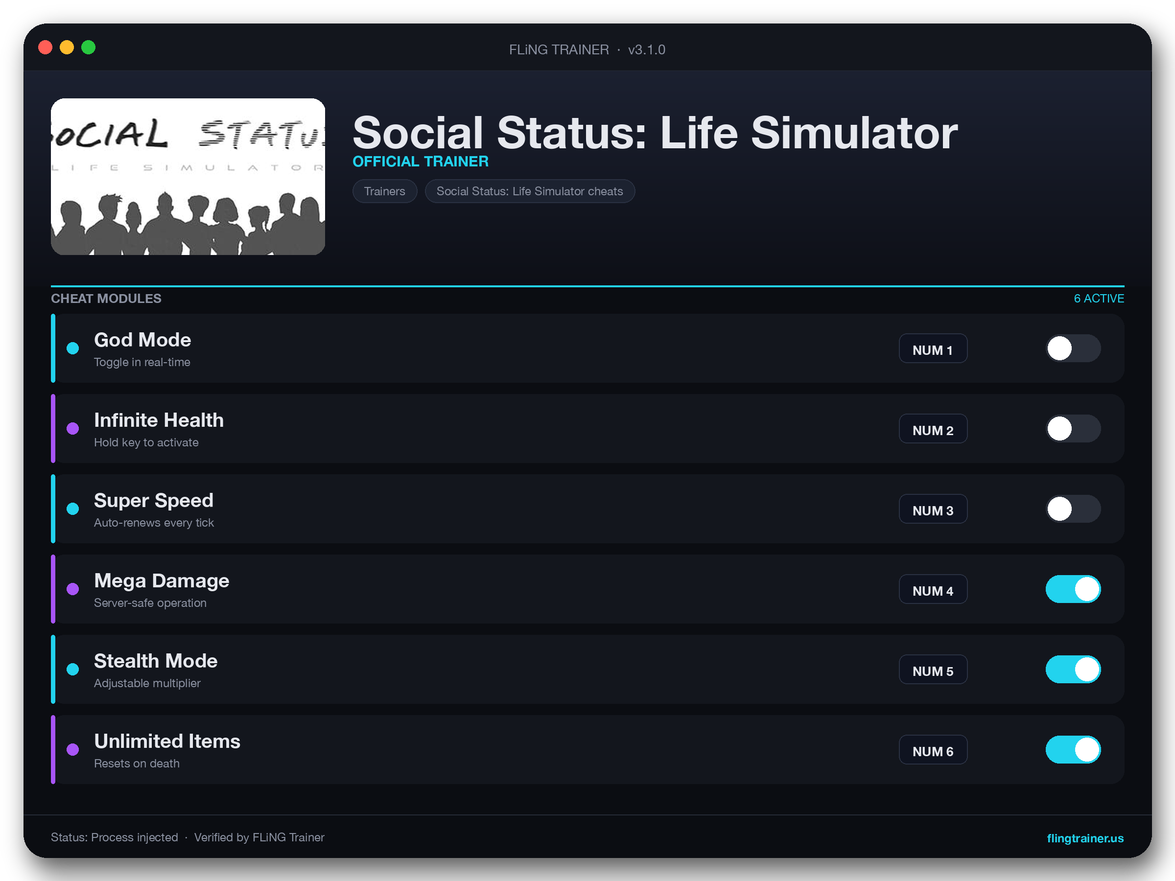 Social Status: Life Simulator Trainer interface