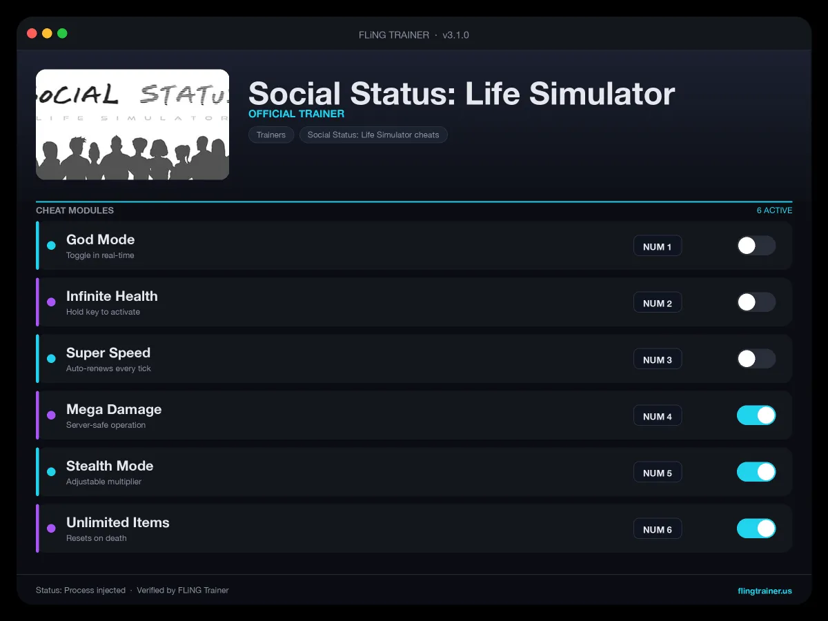 Social Status: Life Simulator Trainer interface