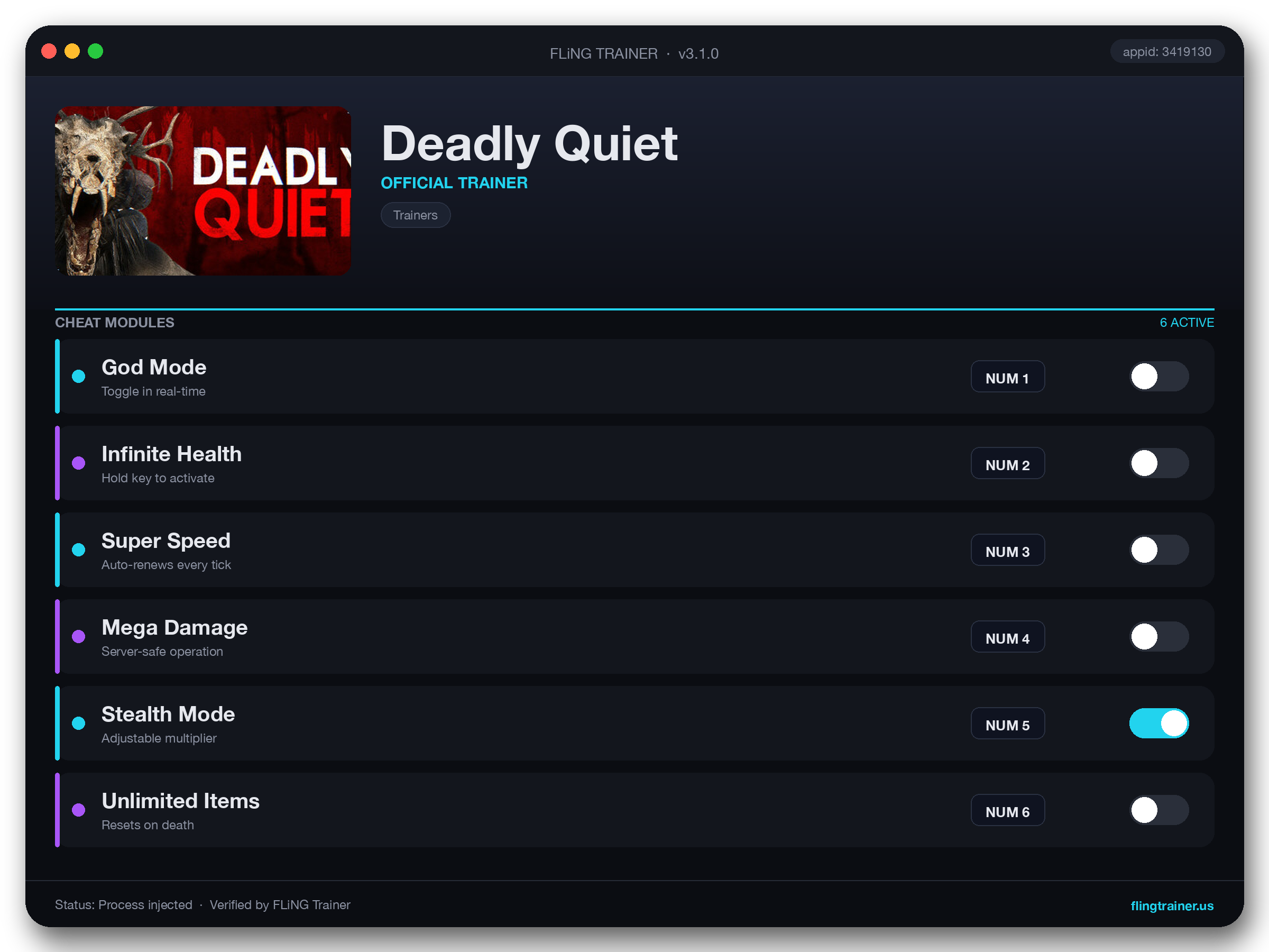 Deadly Quiet Trainer interface