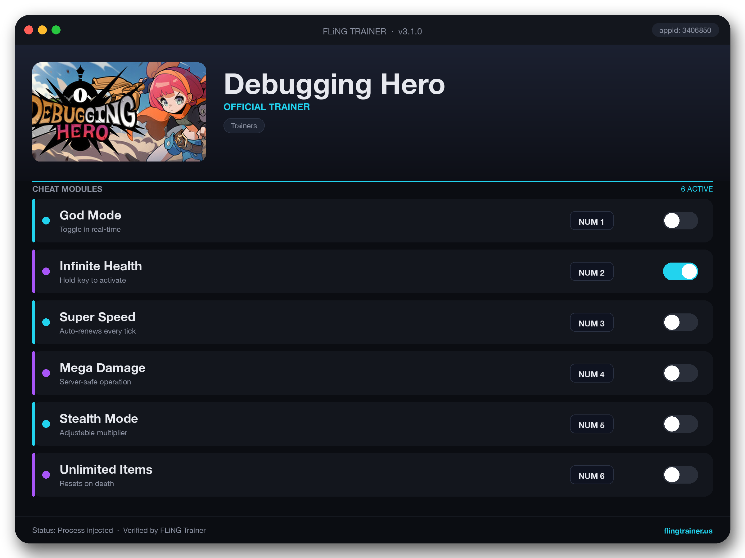 Debugging Hero Trainer interface