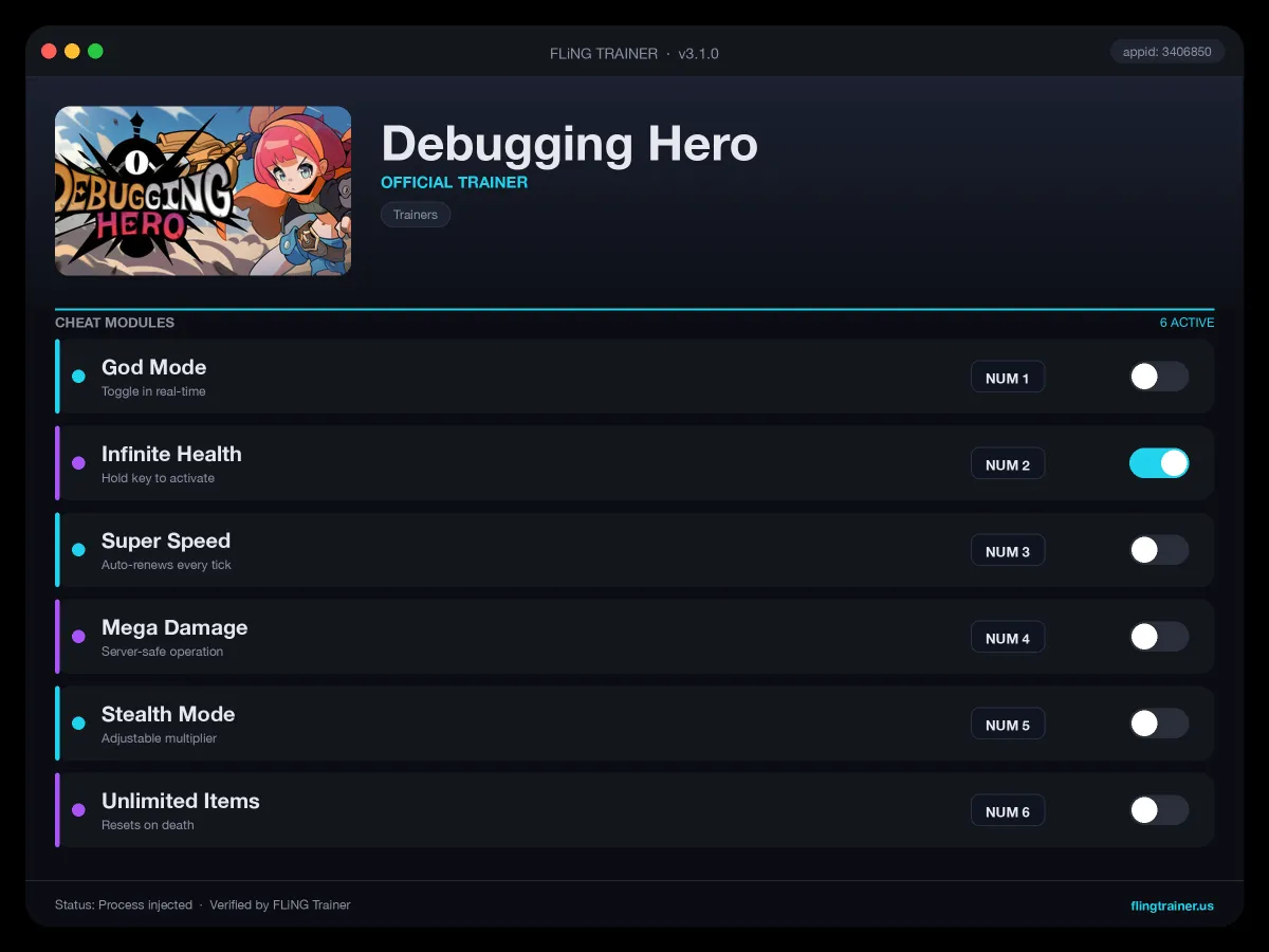 Debugging Hero Trainer interface