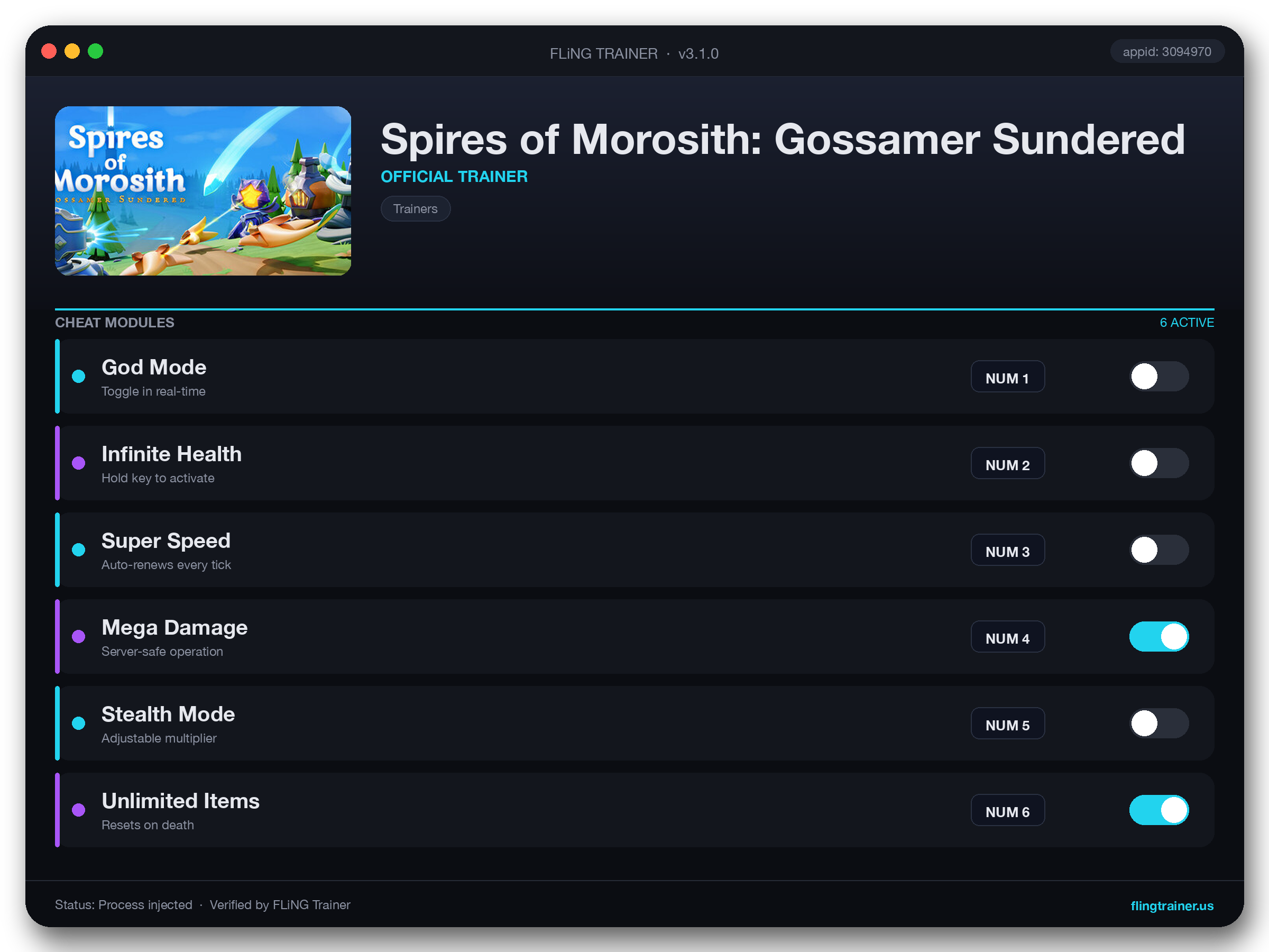 Spires of Morosith: Gossamer Sundered Trainer interface