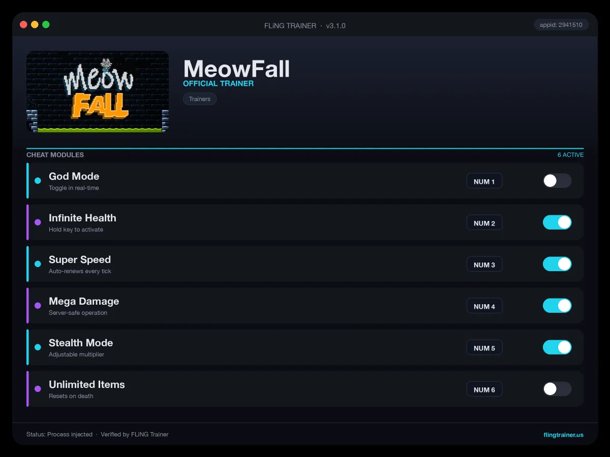 MeowFall Trainer interface