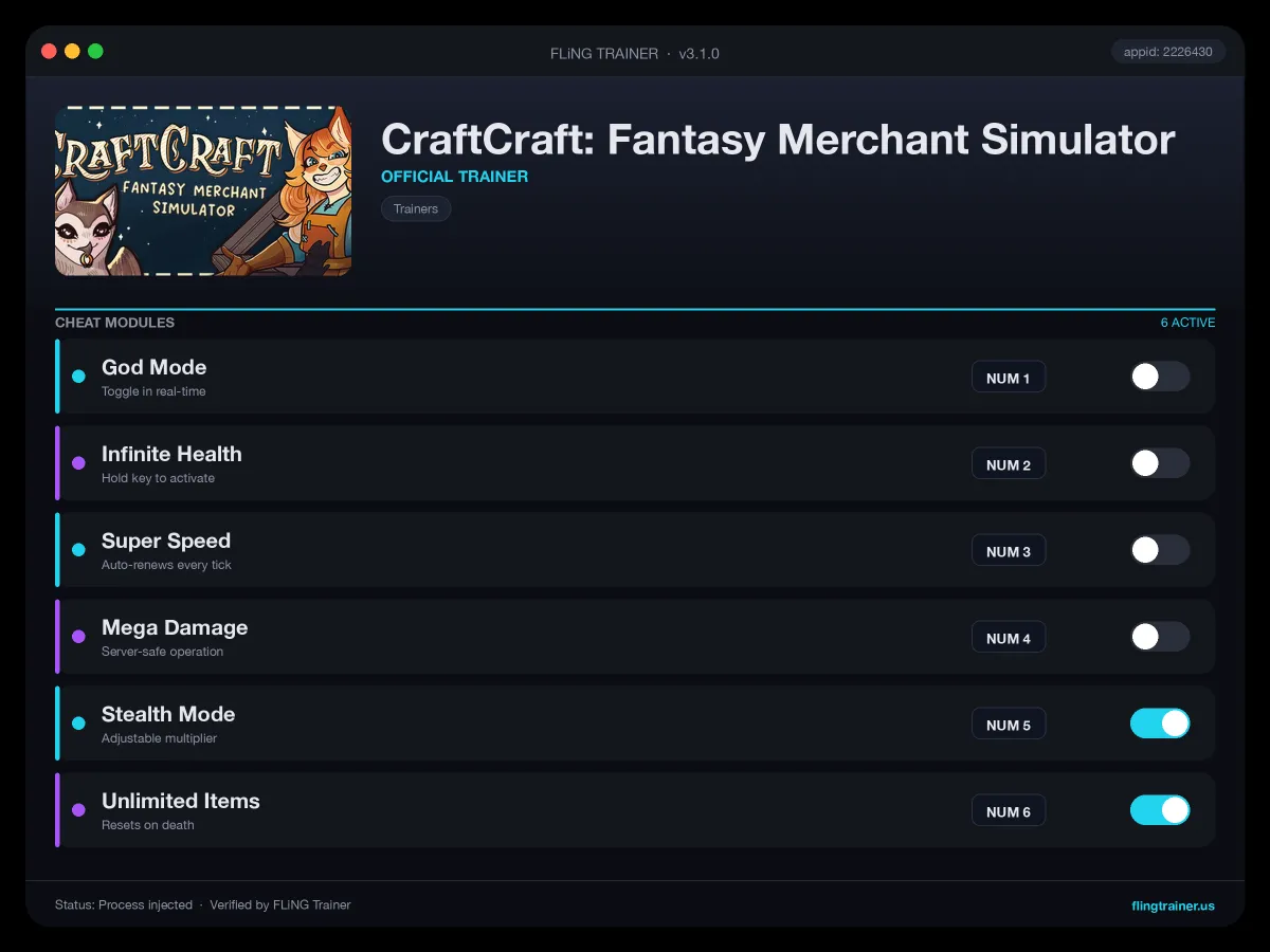 CraftCraft: Fantasy Merchant Simulator Trainer interface