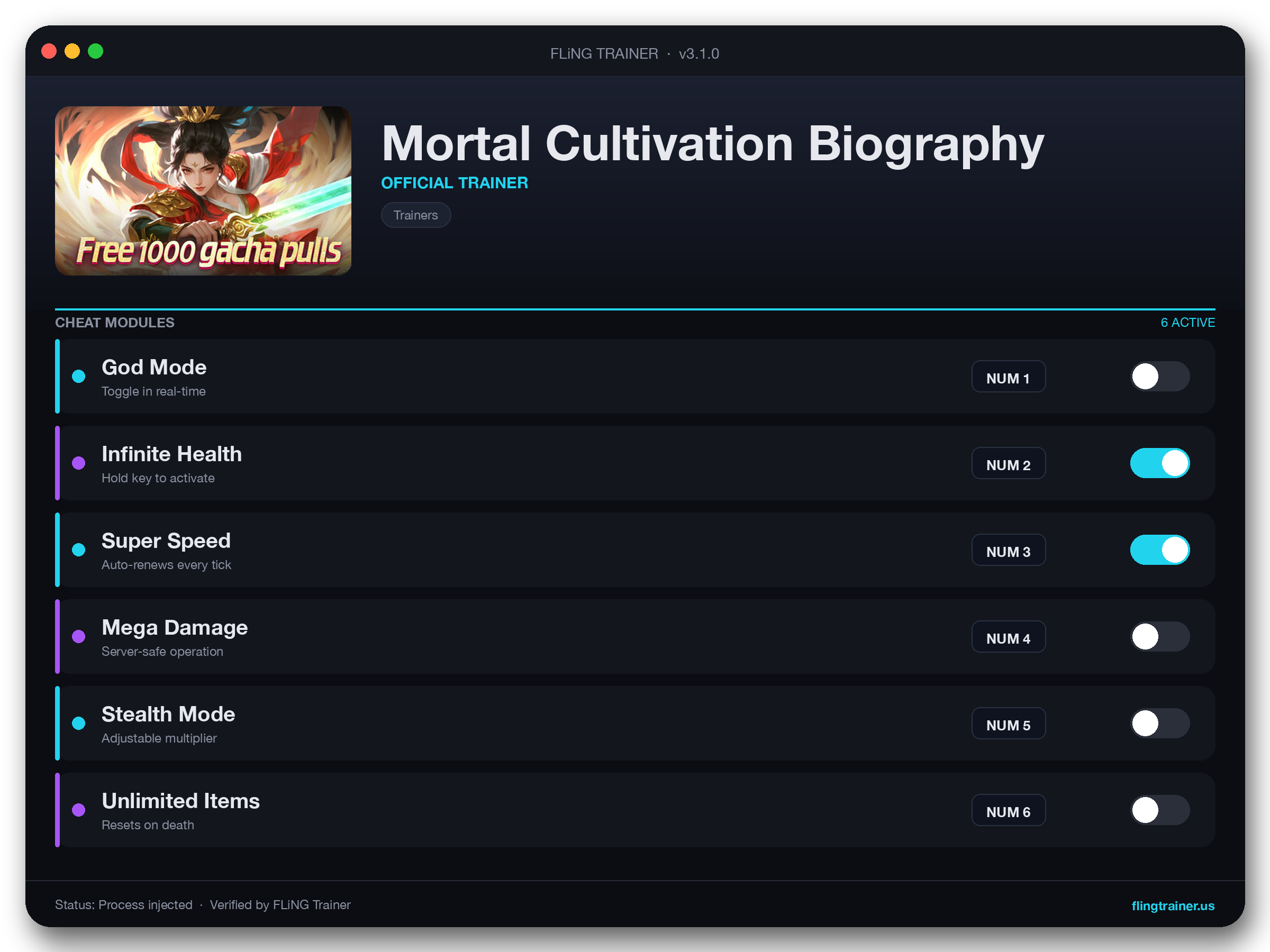 Mortal Cultivation Biography Trainer interface