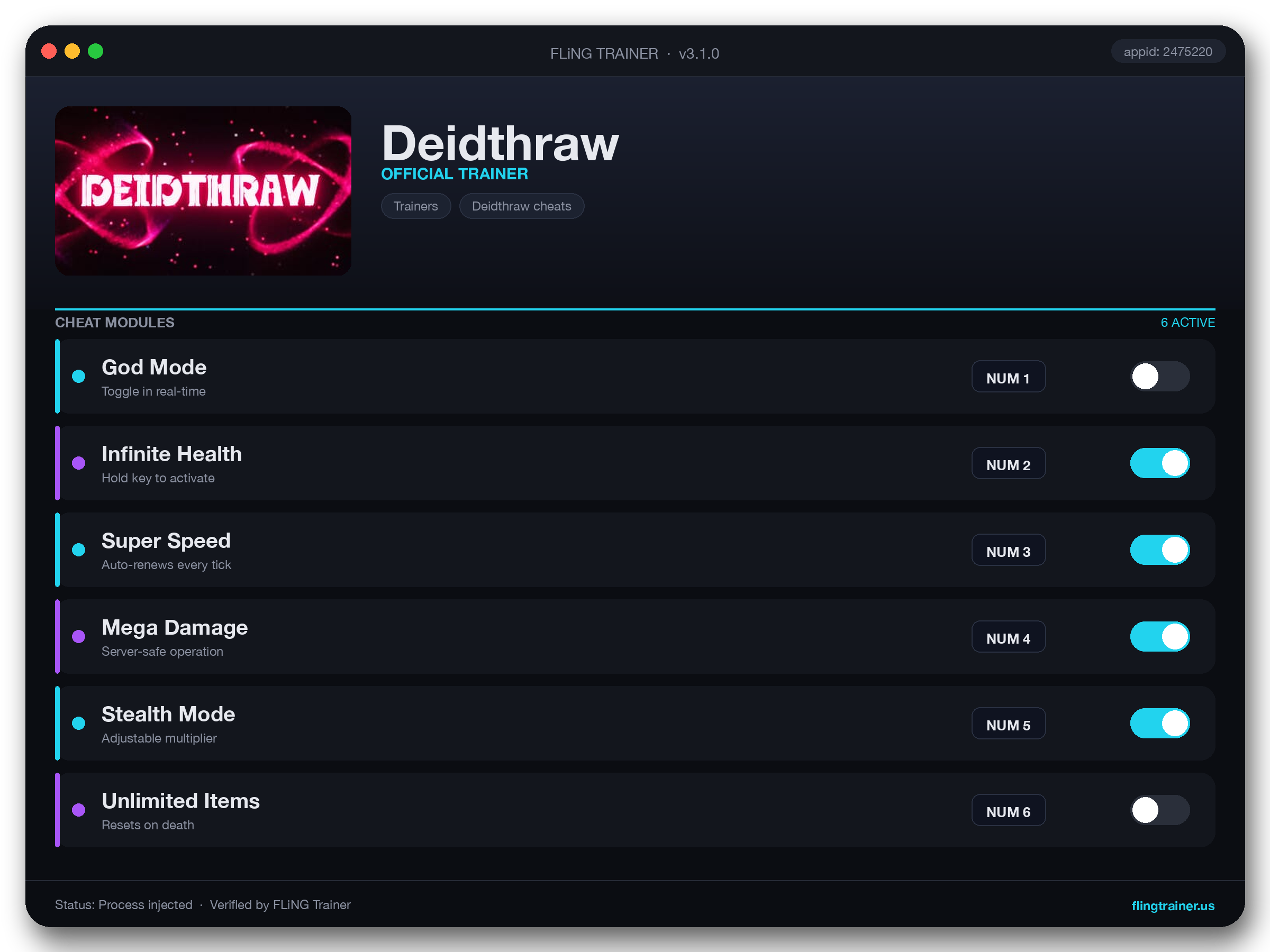 Deidthraw Trainer interface