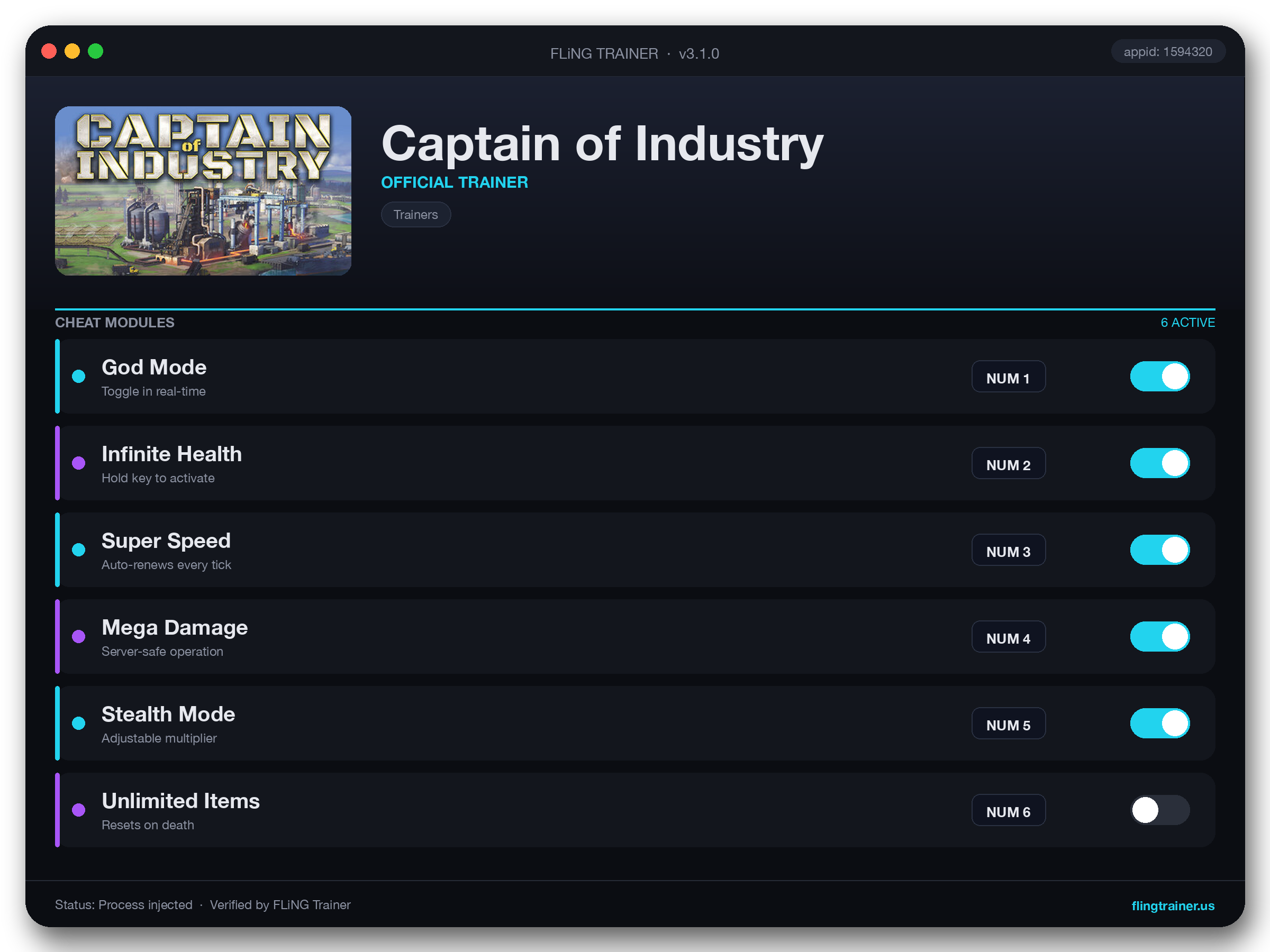 Captain of Industry Trainer interface