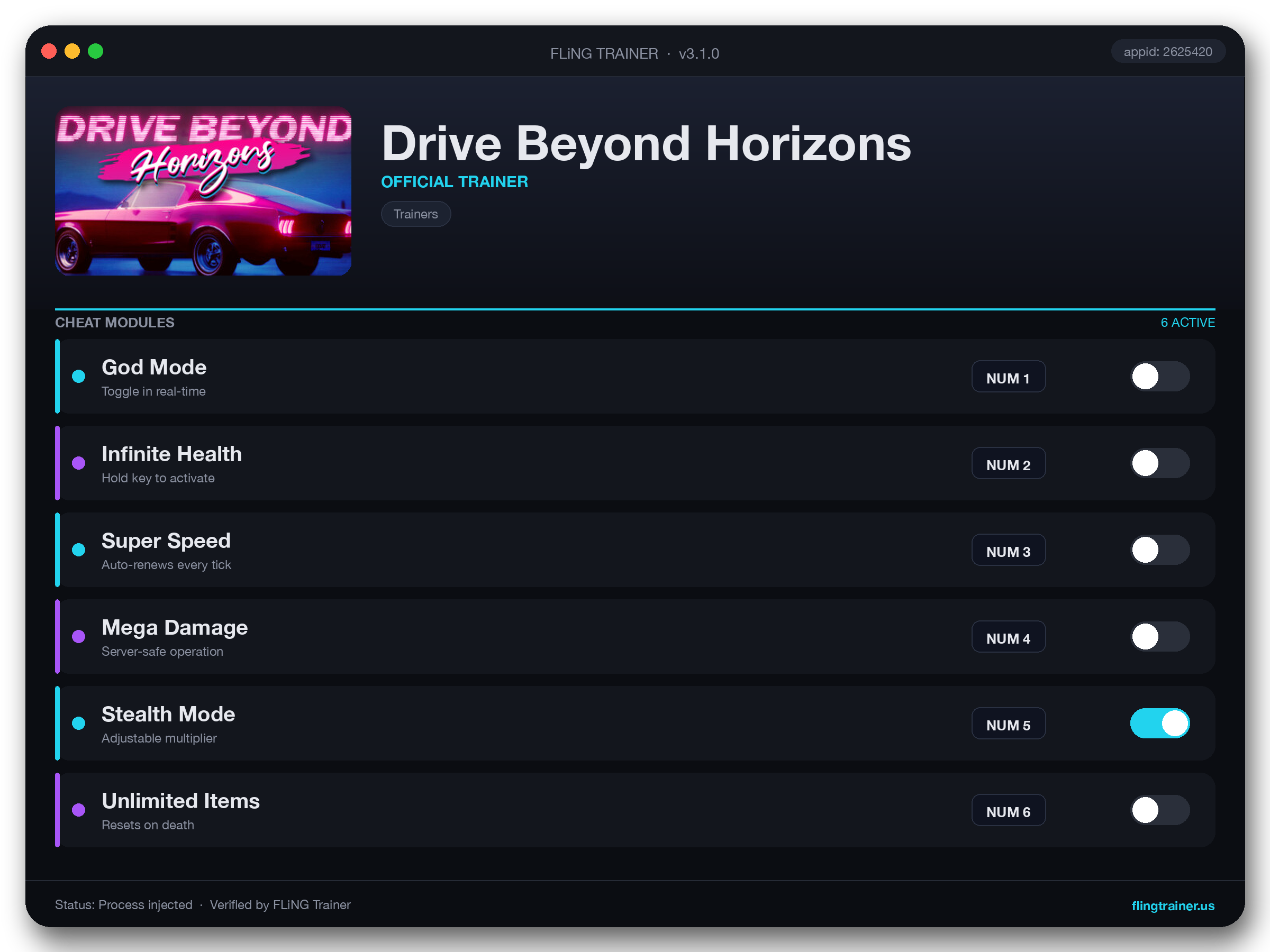 Drive Beyond Horizons Trainer interface