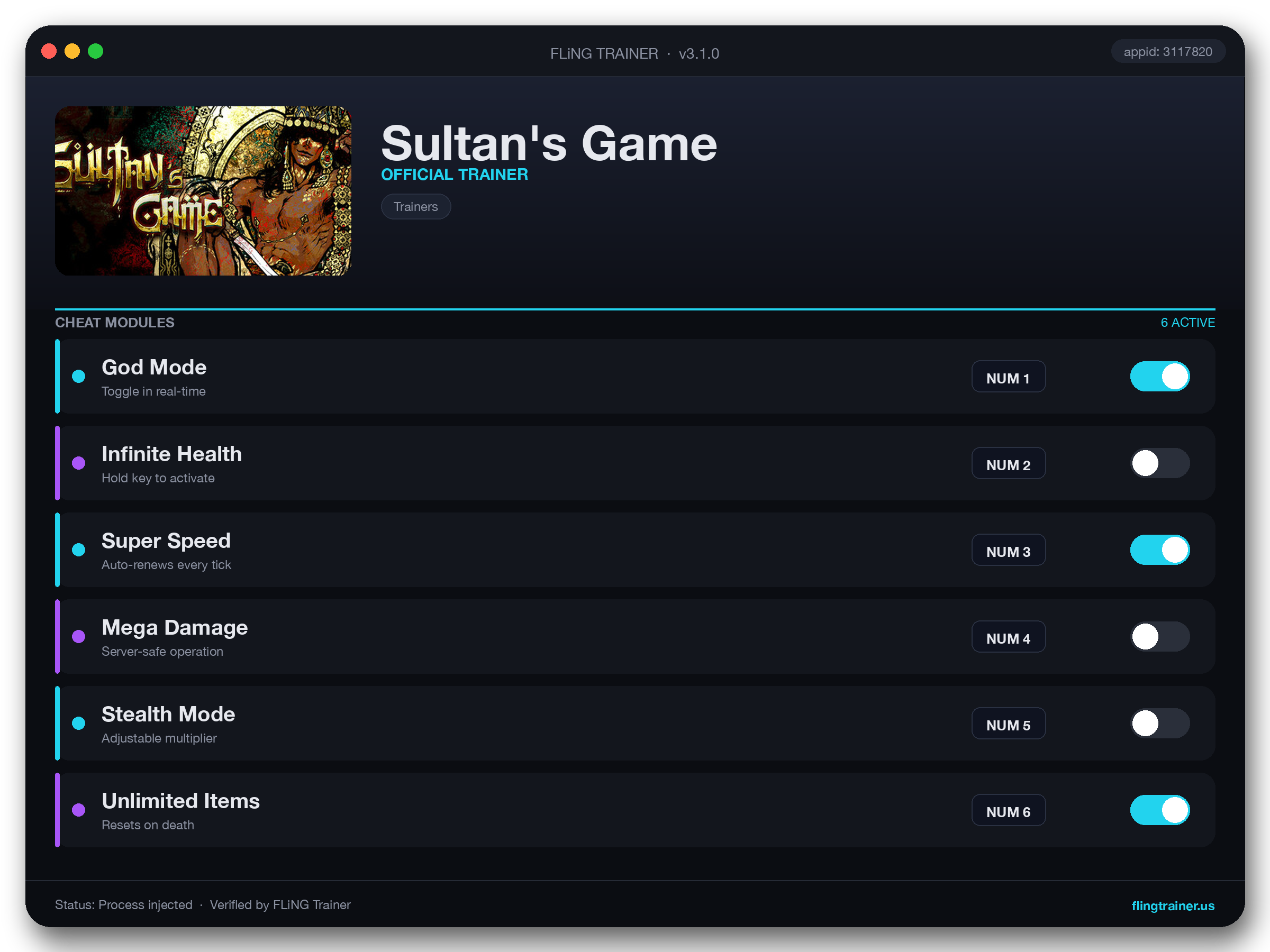 Sultan's Game Trainer interface
