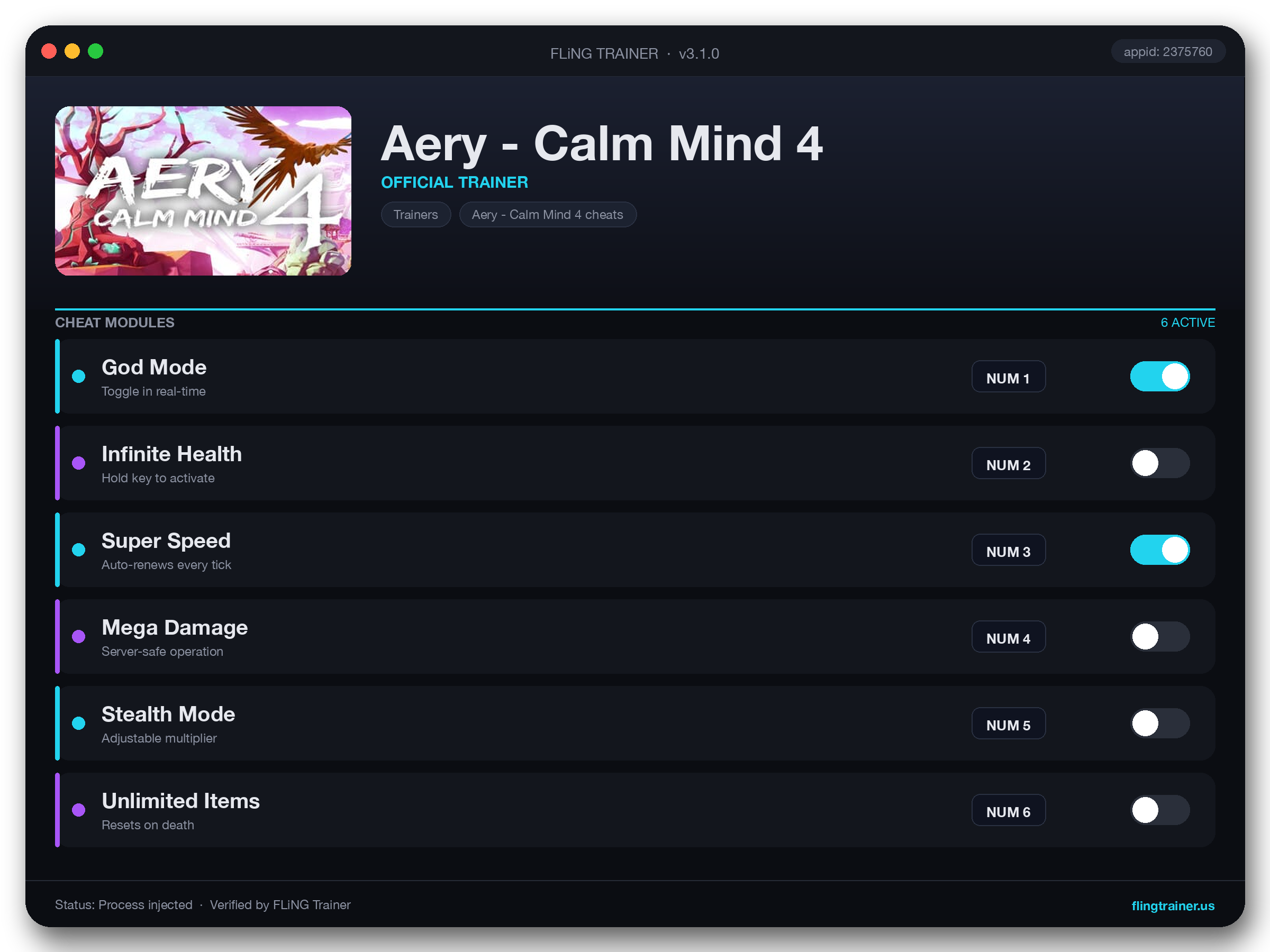 Aery - Calm Mind 4 Trainer interface