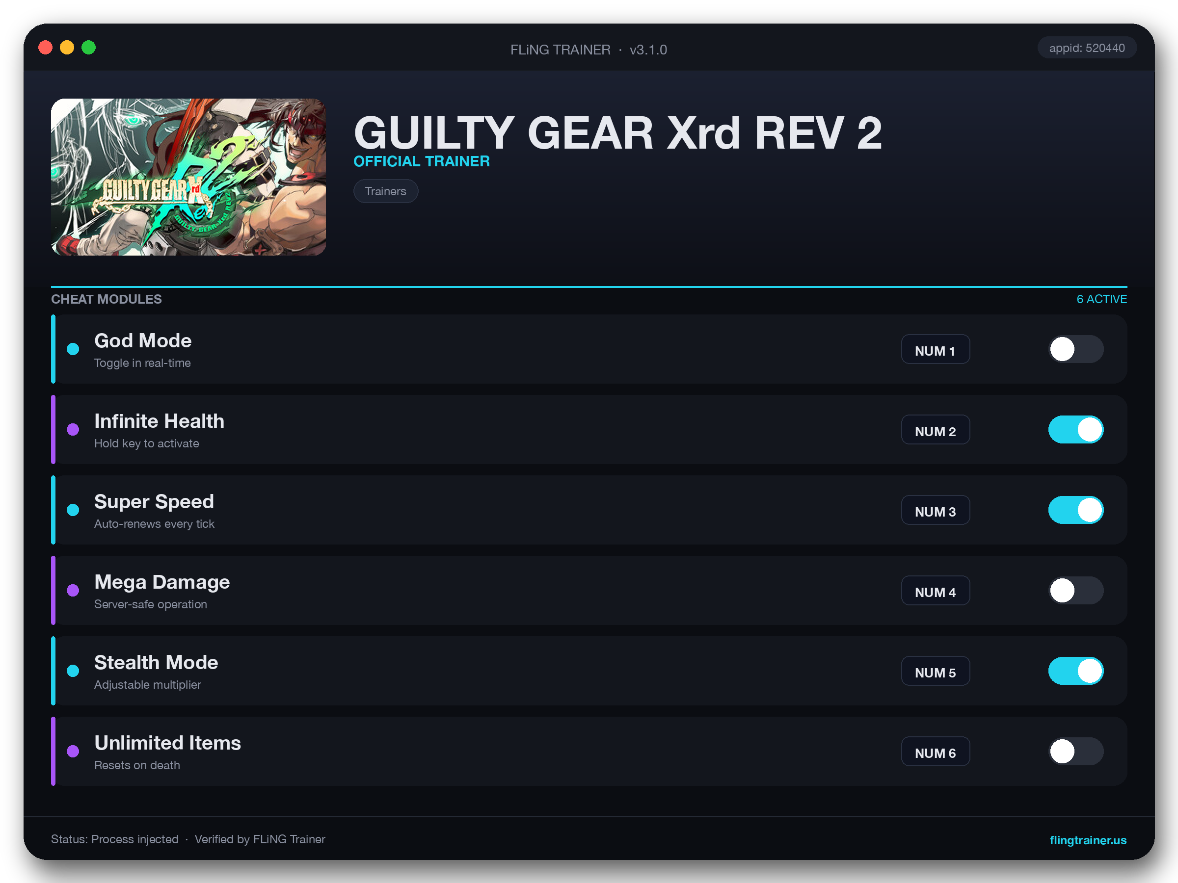 GUILTY GEAR Xrd REV 2 Trainer interface