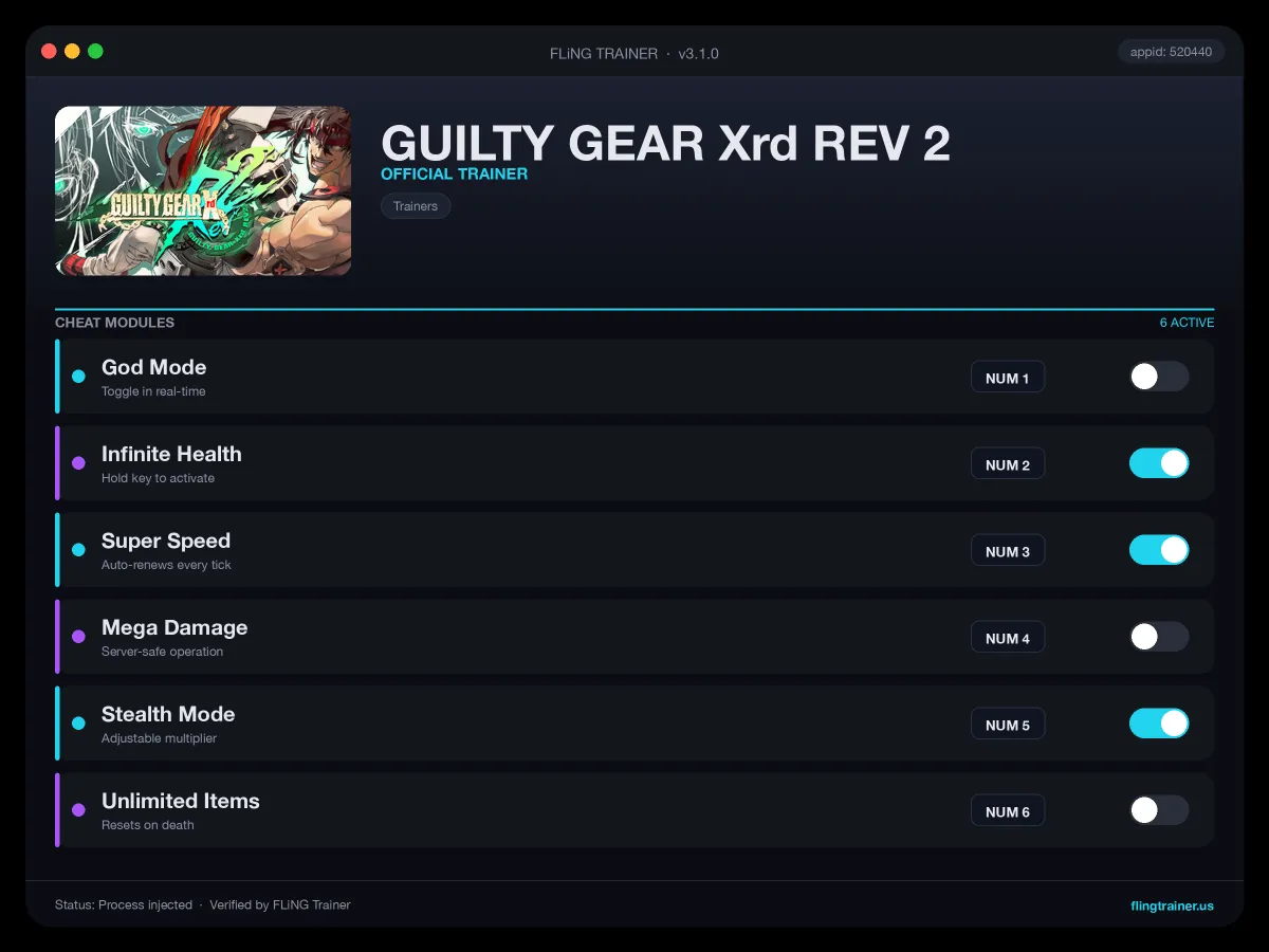 GUILTY GEAR Xrd REV 2 Trainer interface